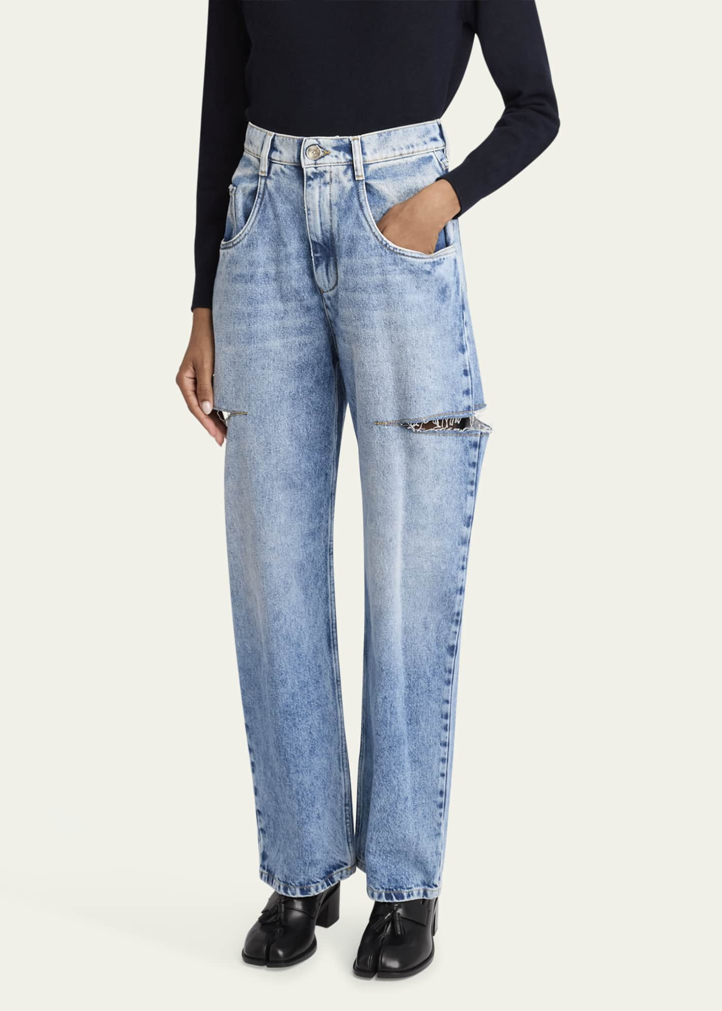 Maison Margiela Slash-Sides Wide-Leg Denim Pants