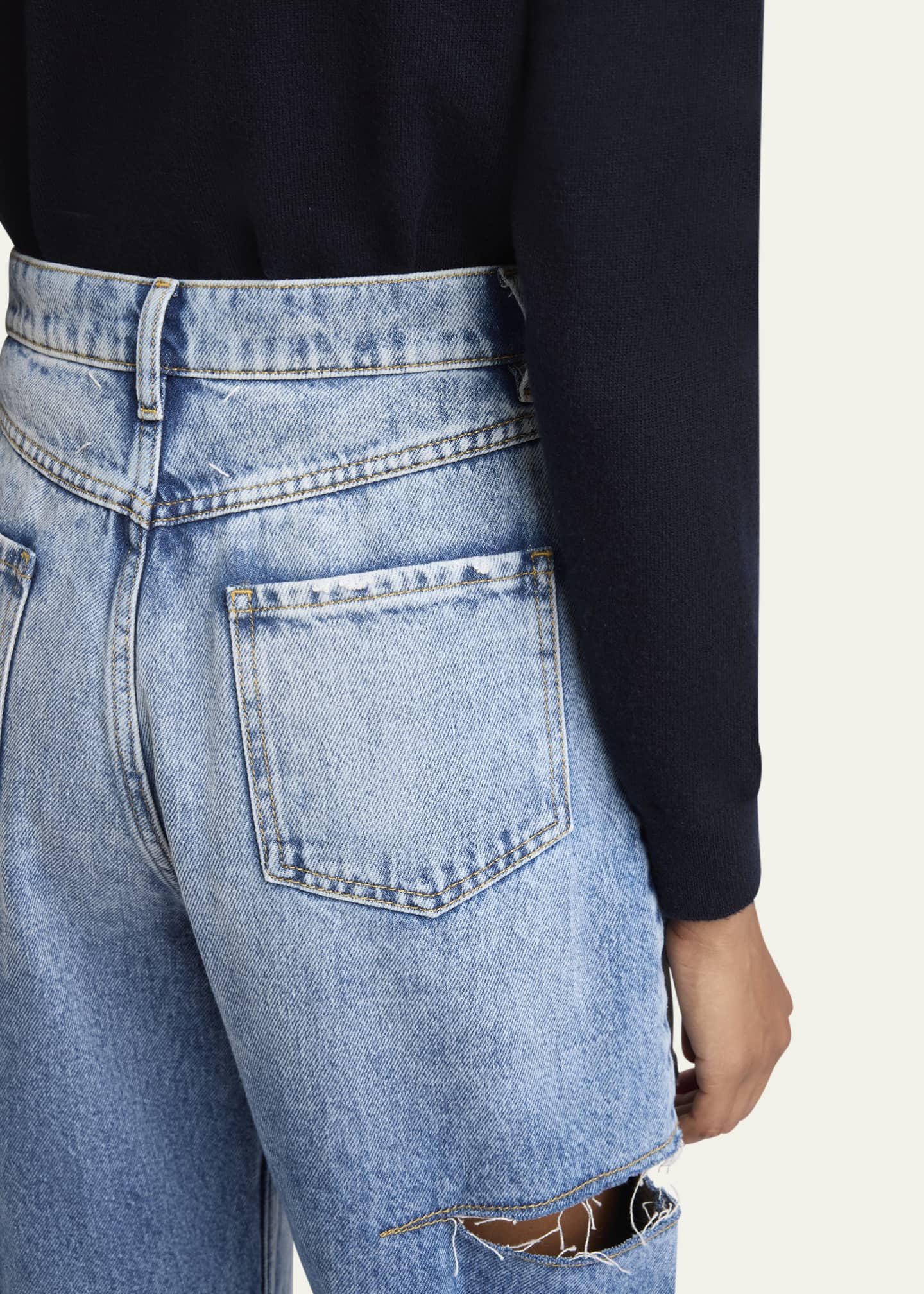 Slash-Sides Wide-Leg Denim Pants