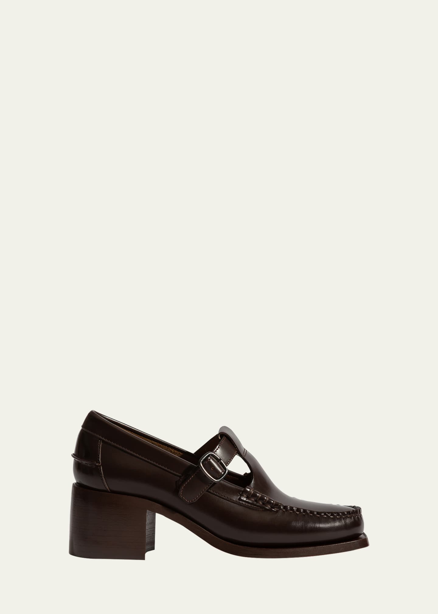 HEREU Alber Leather T-Strap Buckle Loafers