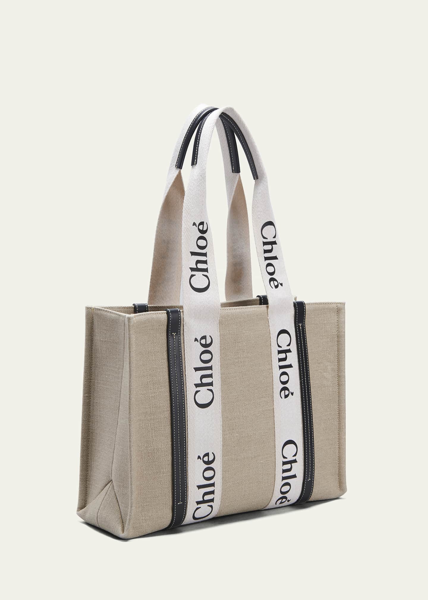 Chloe Woody Medium Linen and Leather Tote Bag - Bergdorf Goodman