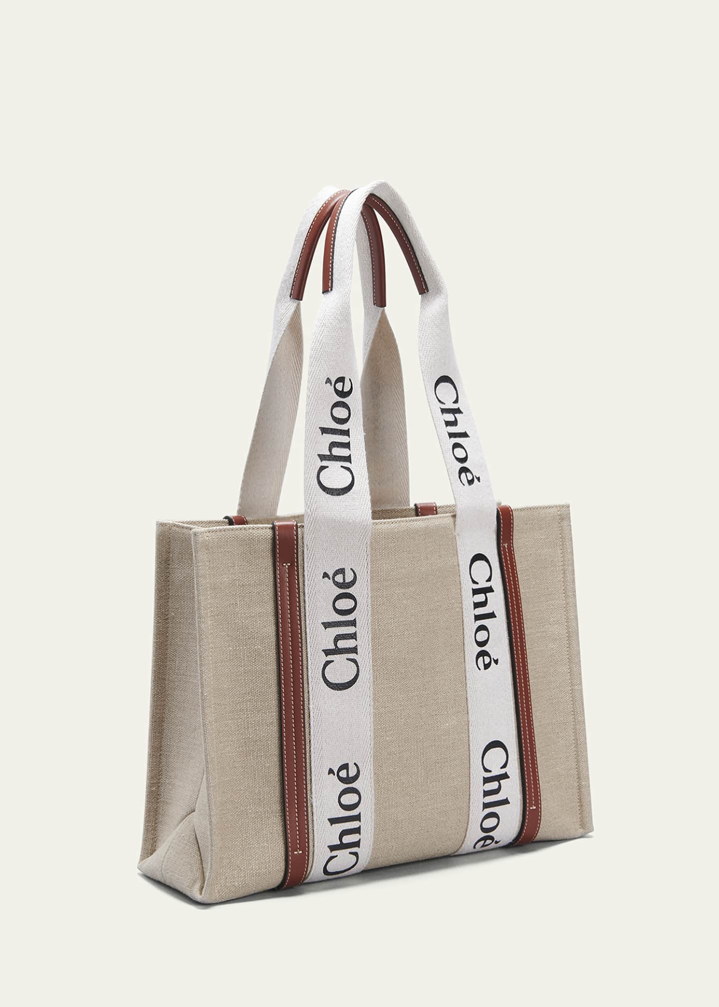 Chloe Woody Medium Tote Bag in Linen Image 3 of 6