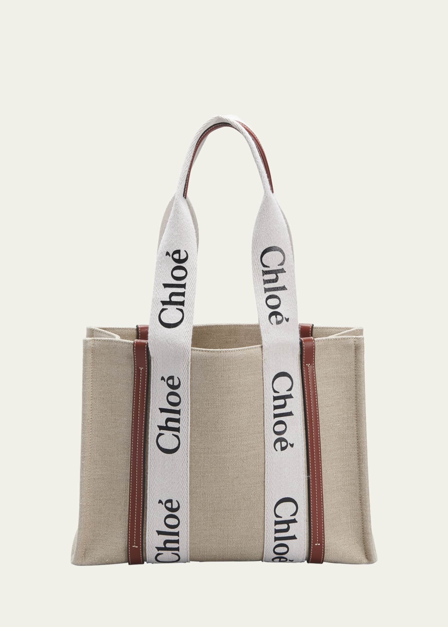 Chloe Woody Medium Tote Bag in Linen Image 1 of 6