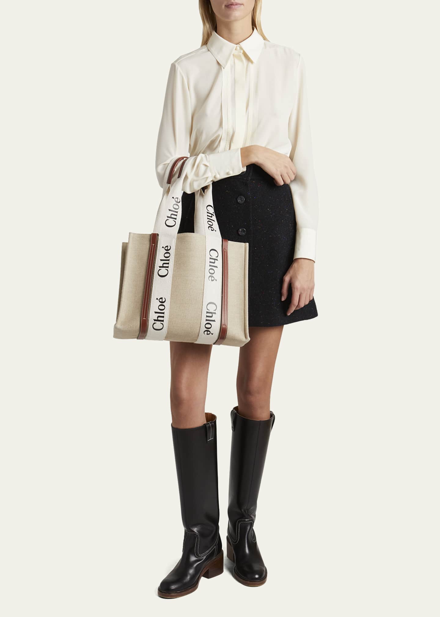 Chloe Woody Medium Tote Bag in Linen Image 5 of 6