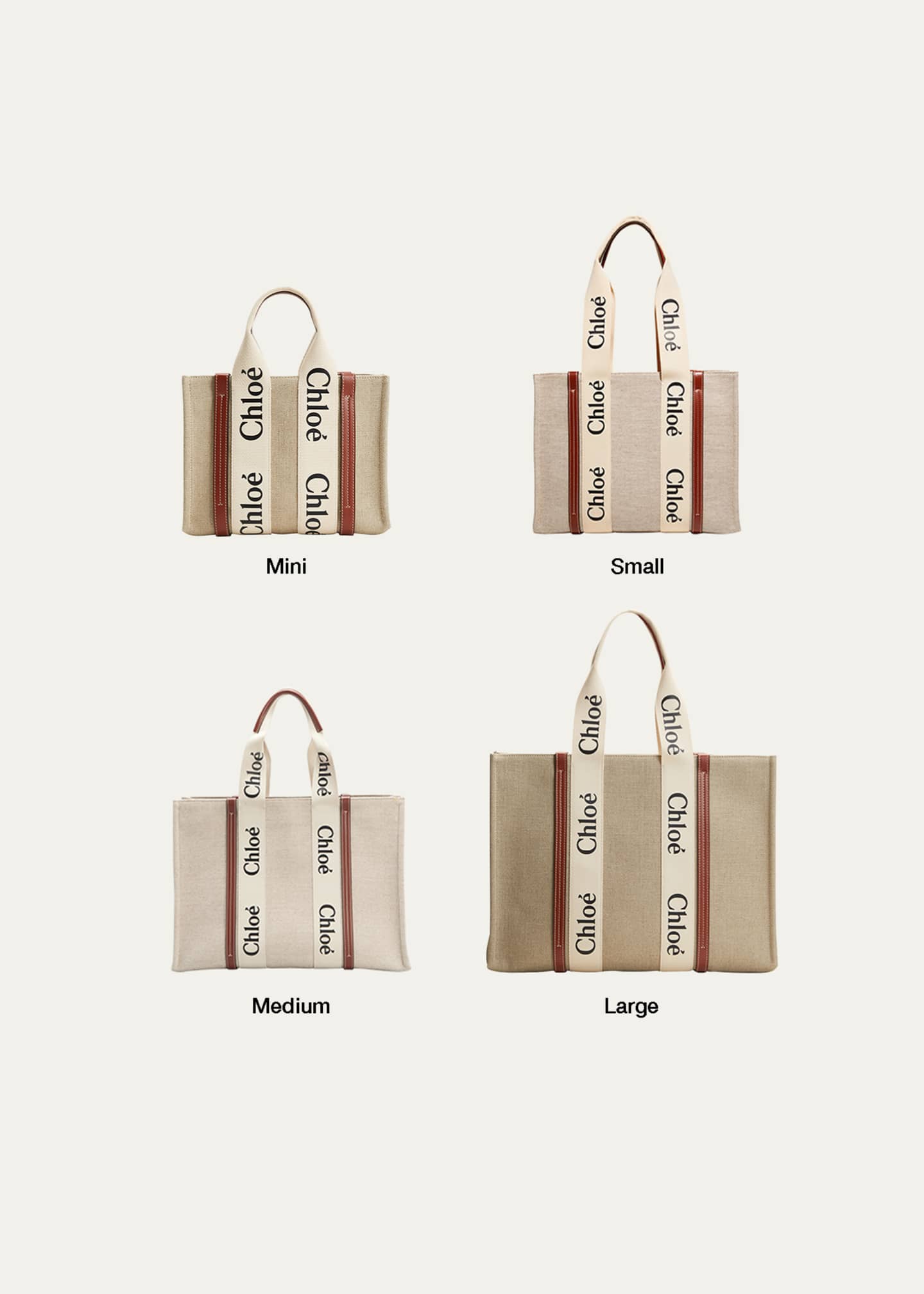 Chloe Woody Small Tote Bag in Linen with Crossbody Strap