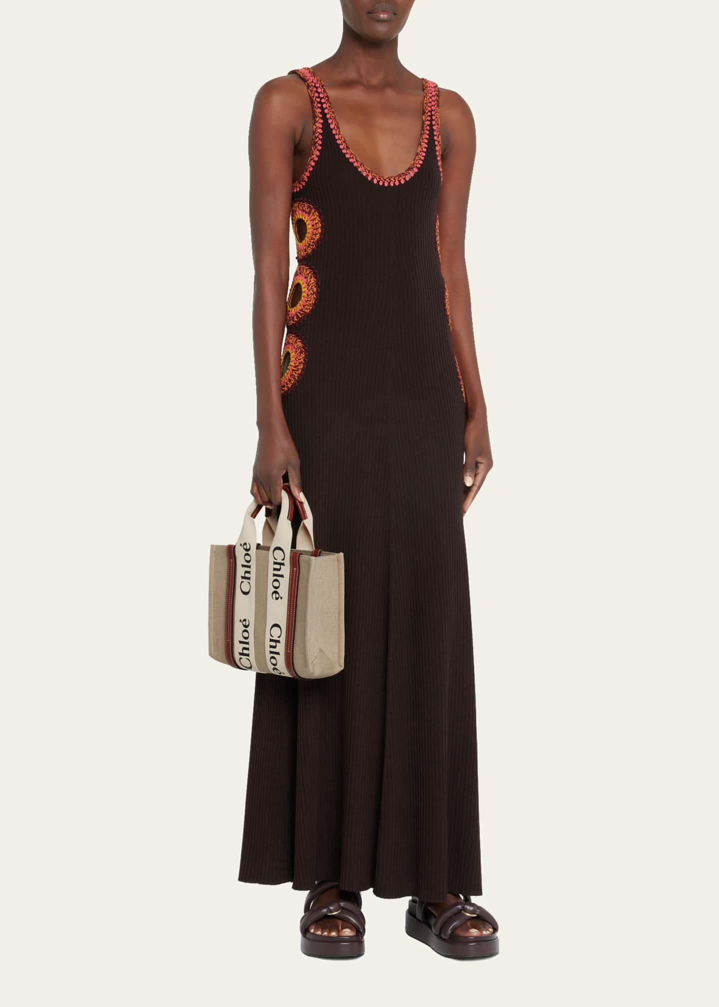 Chloe Woody Small Tote Bag in Linen with Crossbody Strap Image 5 of 5