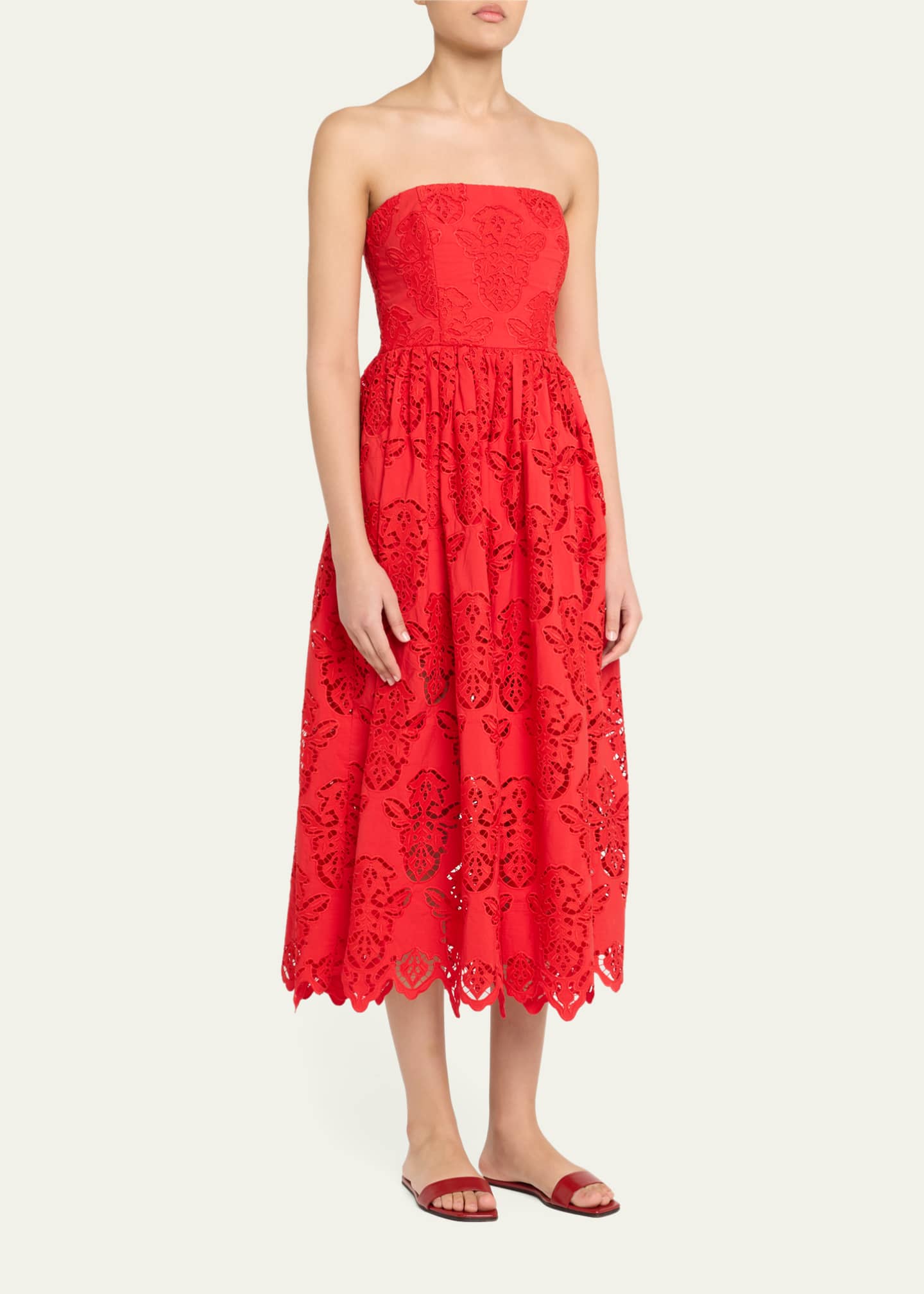 Cara Cara Torres Floral Poplin Tiered Strapless Midi Dress Image 4 of 5