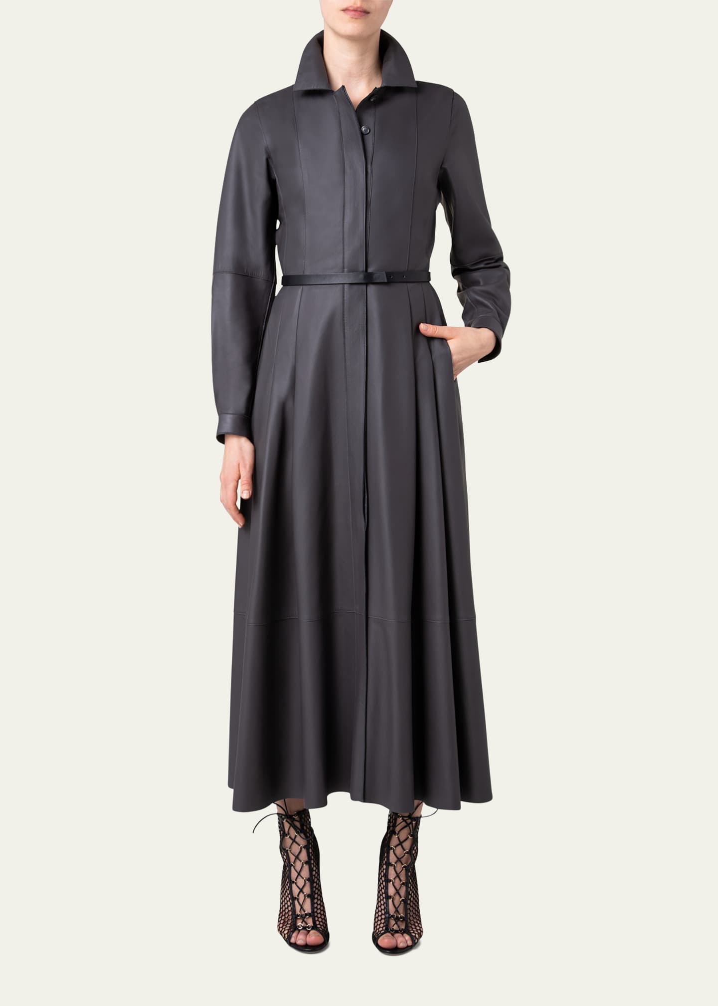 Akris Nappa Leather Belted Shirtdress Image 1 of 3