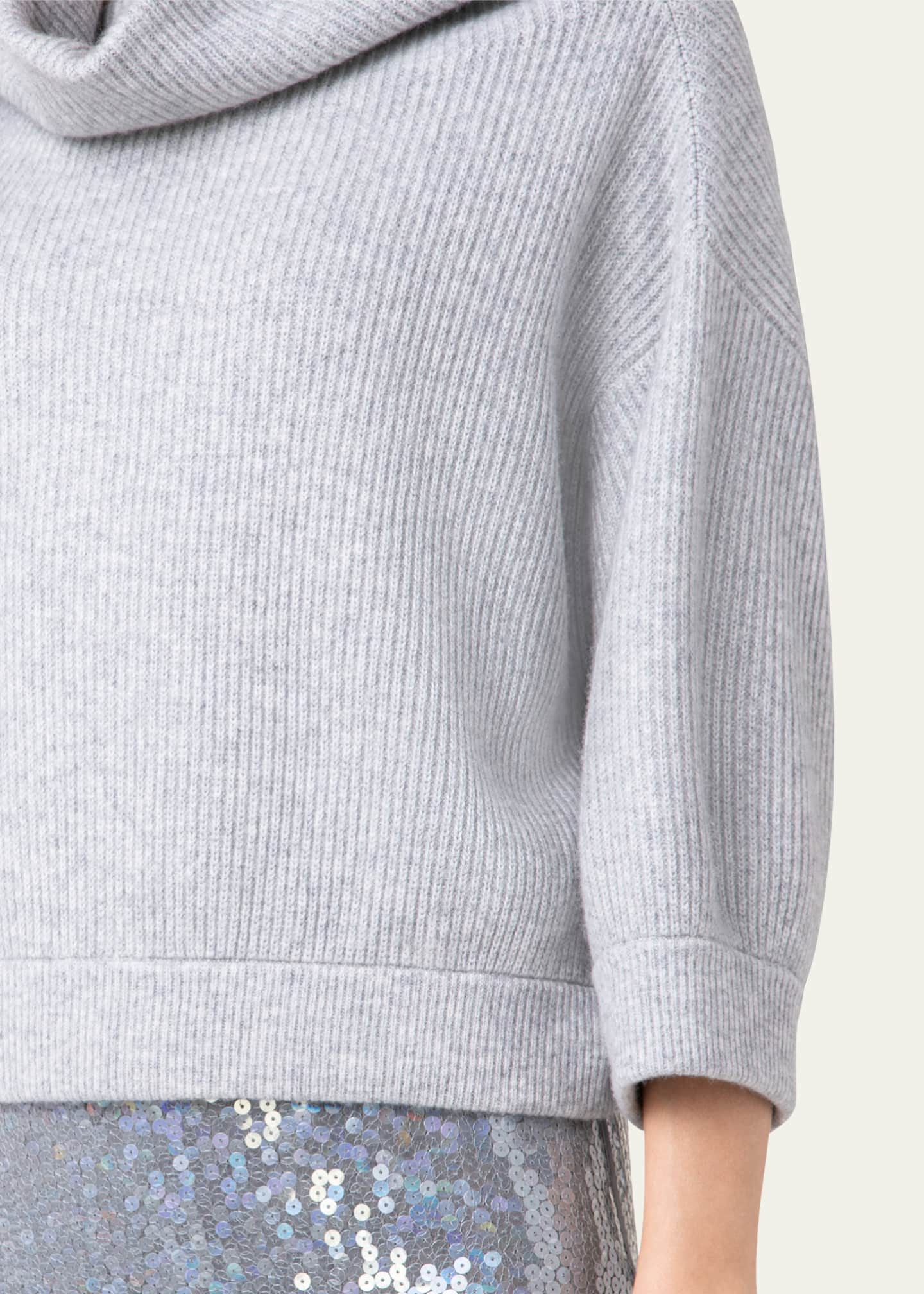 Akris Ribbed Cowl-Neck Cashmere Sweater Image 4 of 4