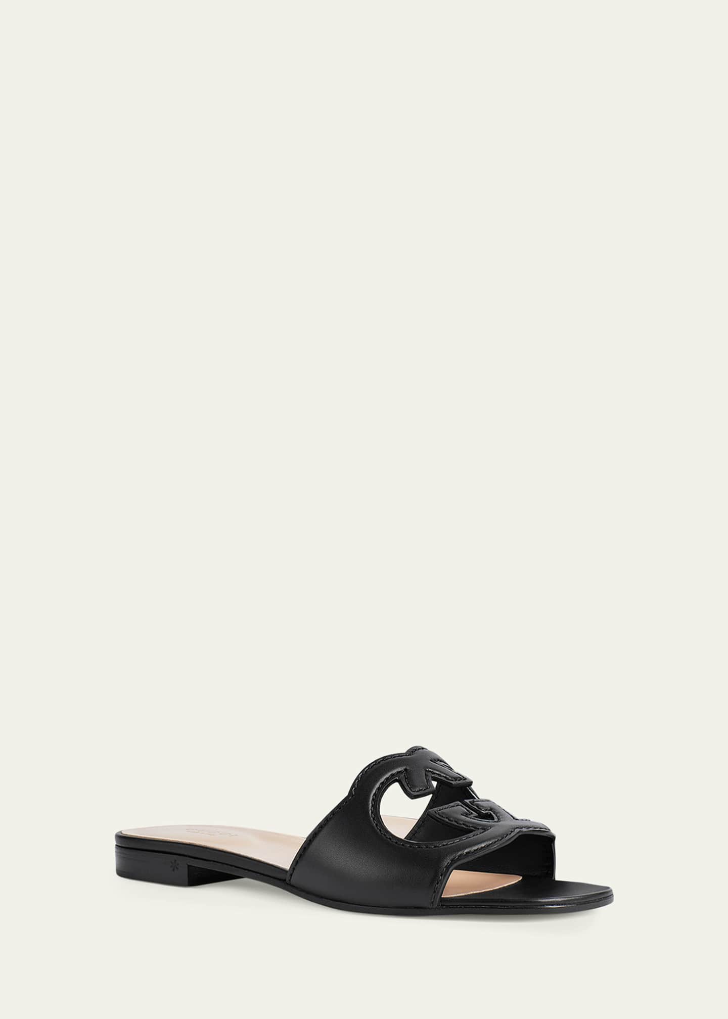 Gucci Leather Logo Cutout Flat Sandals Image 3 of 5