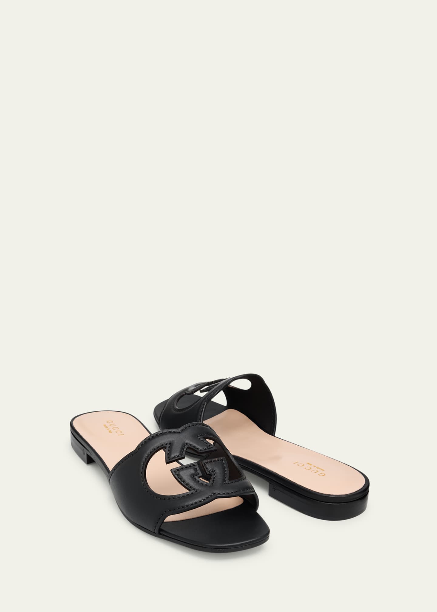 Gucci Leather Logo Cutout Flat Sandals Image 8 of 8