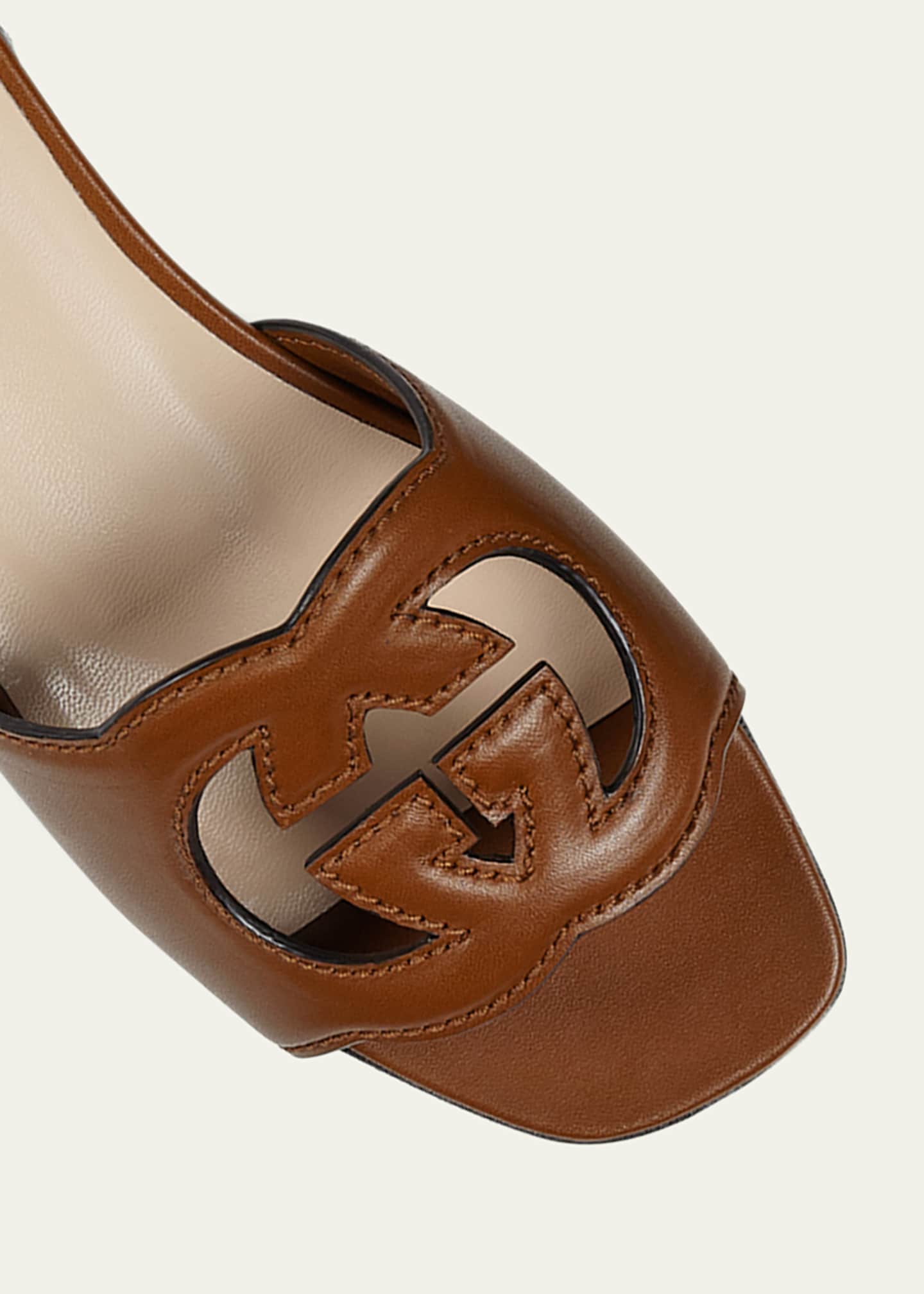 Gucci Leather Logo Cutout Flat Sandals Image 5 of 8