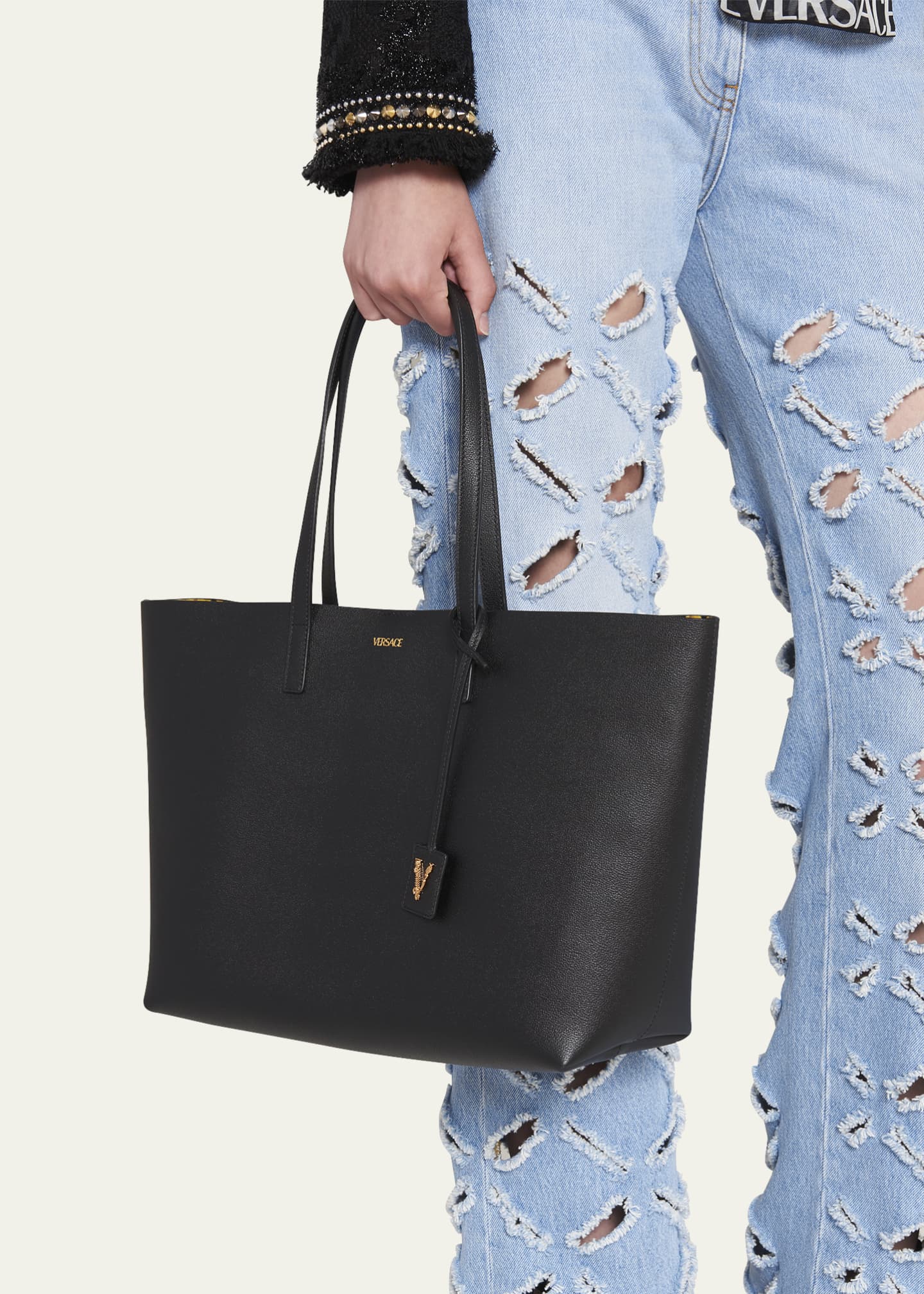 Versace Virtus Leather Tote Bag Bergdorf Goodman
