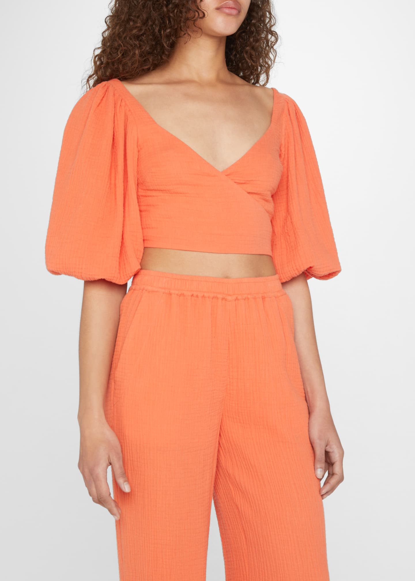 SIMKHAI Mila Gauze PuffSleeve Wrap Top Bergdorf Goodman