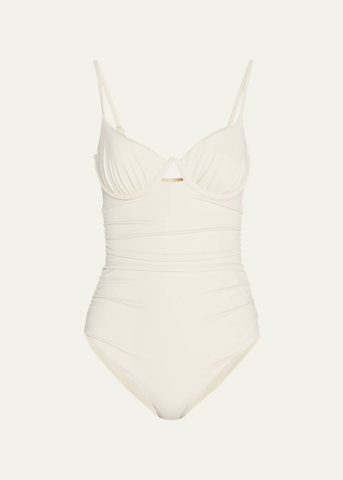 SIMKHAI Laine Solid Ruched Underwire One-Piece Swimsuit - Bergdorf Goodman
