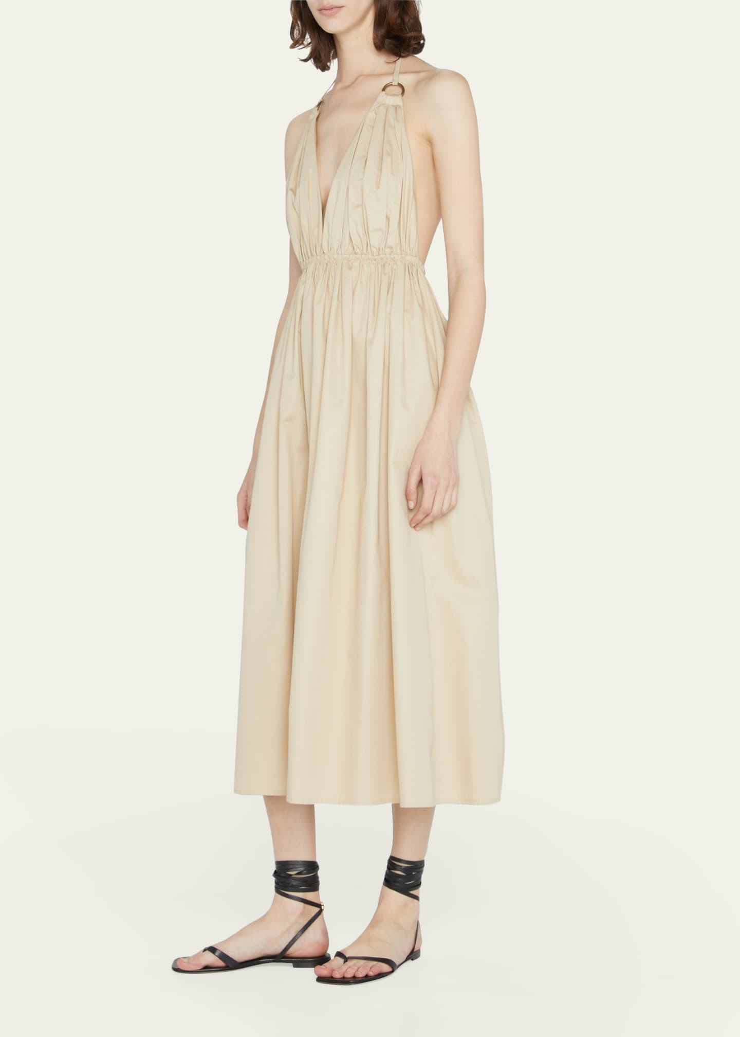 ZEYNEP ARCAY Helen Plunging Halter Cotton Midi Dress Image 2 of 5