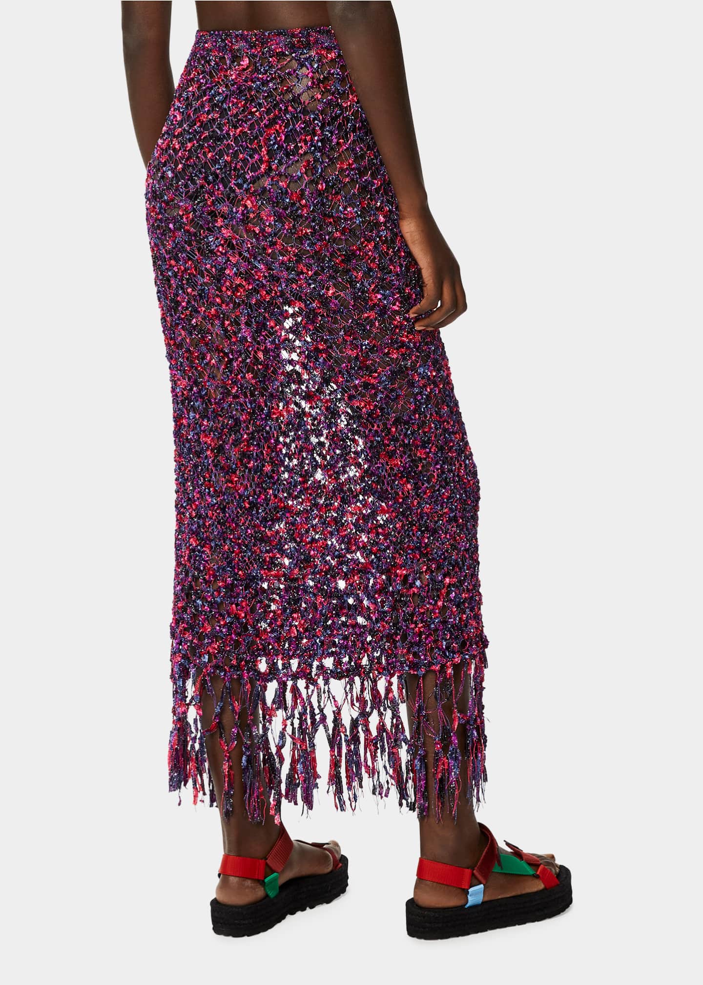 Loewe x Paula's Ibiza Metallic Textured-Knit Fringe Maxi Skirt ...