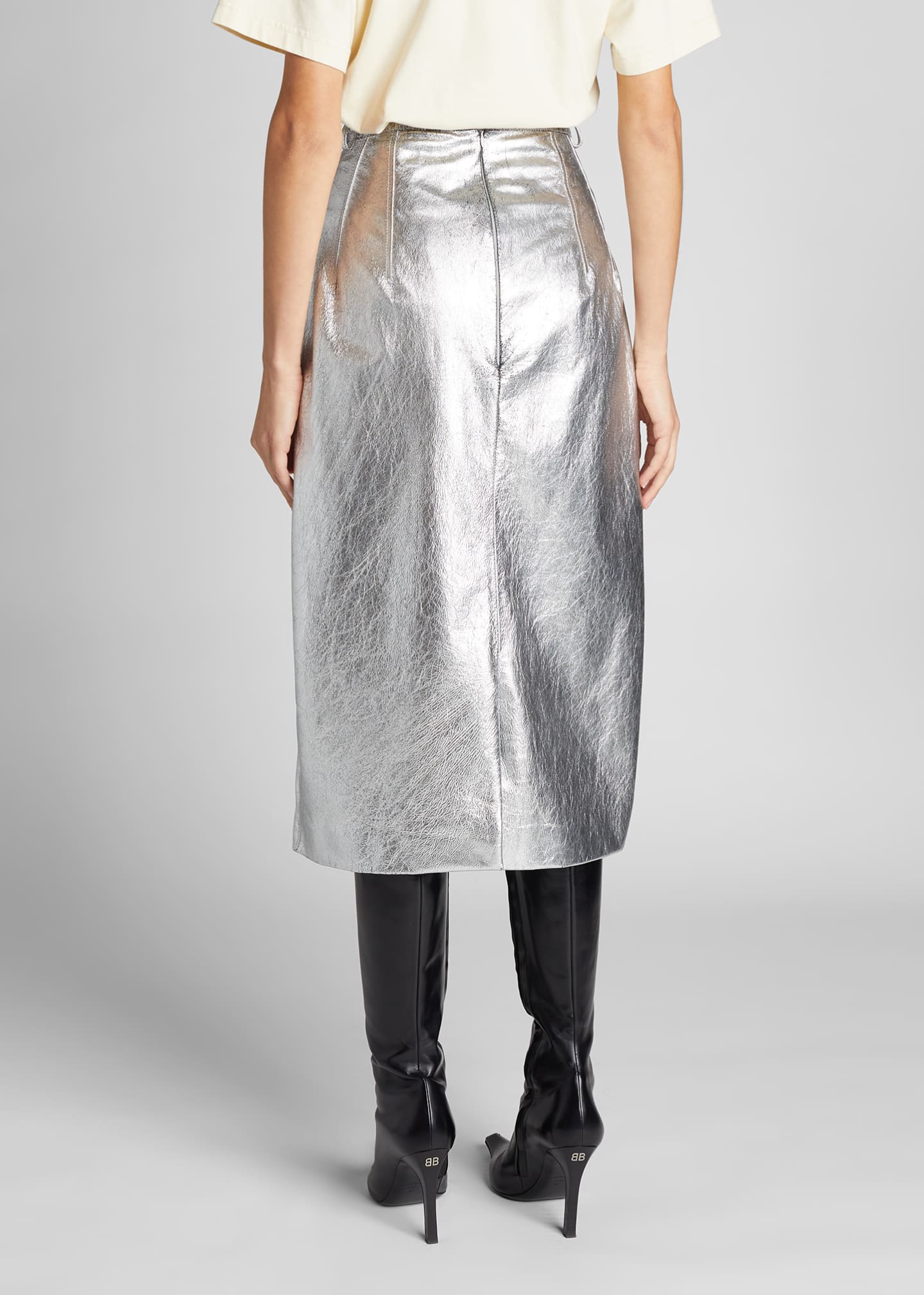 Balenciaga Metallic Leather Midi Skirt - Bergdorf Goodman
