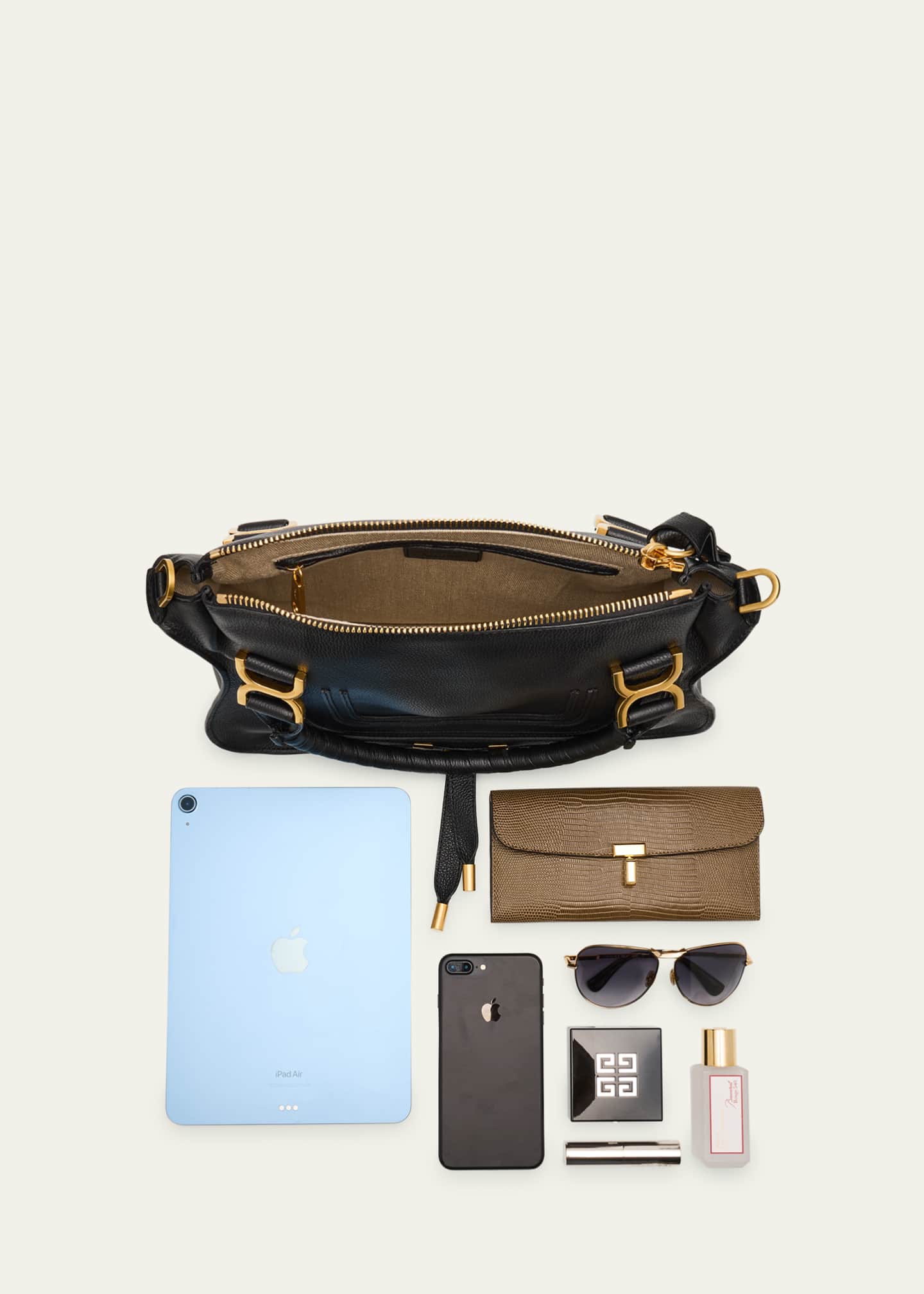 Chloe Marcie Medium Double Carry Satchel Bag in Grained Leather