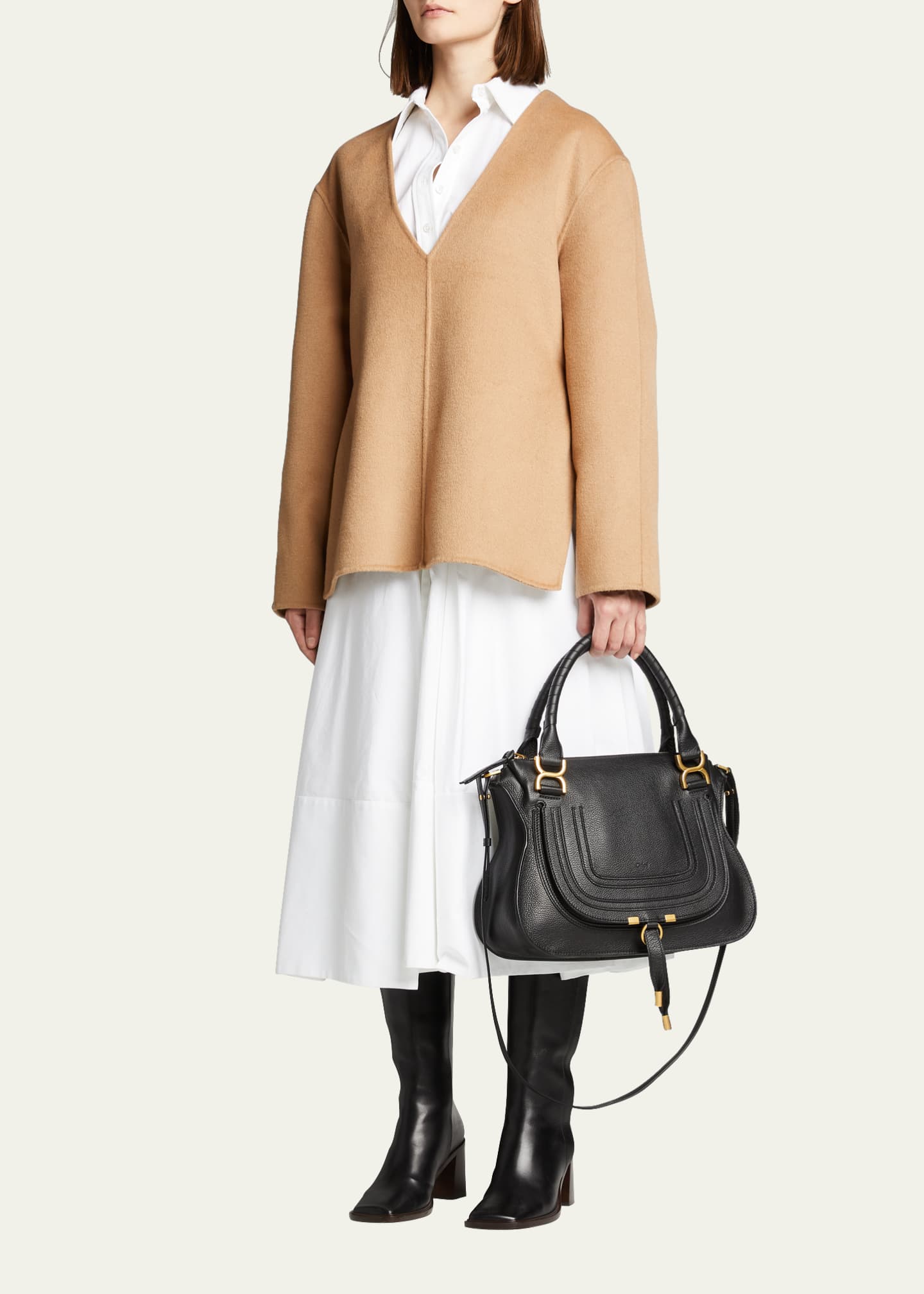 Chloe Marcie Medium Double Carry Satchel Bag in Grained Leather