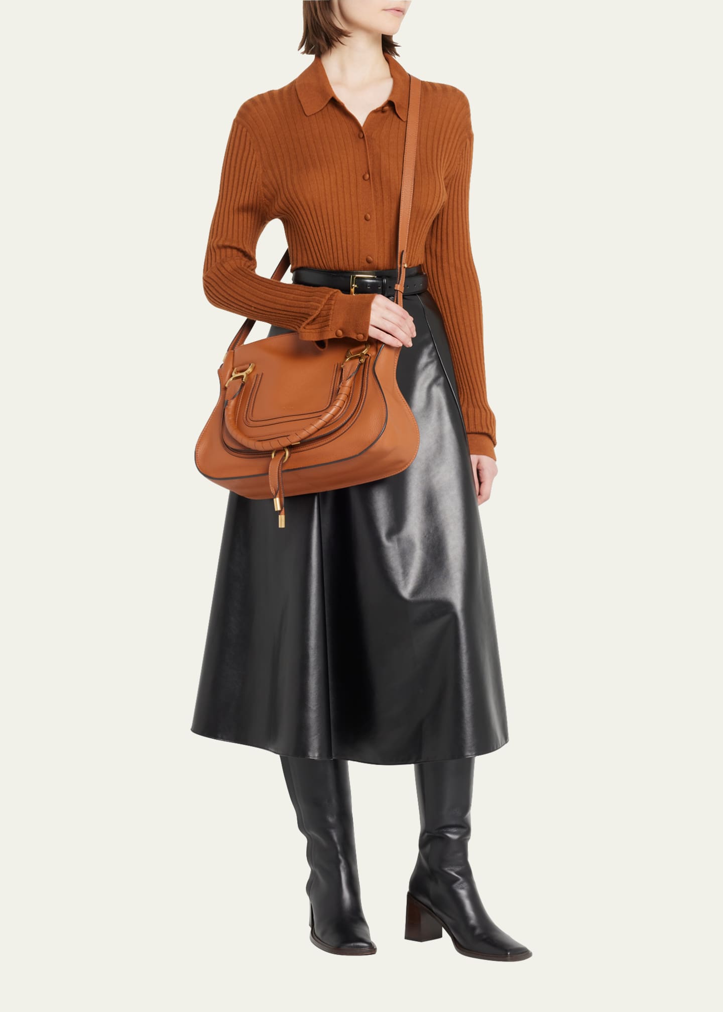 Chloe Marcie Medium Double Carry Satchel Bag in Grained Leather Bergdorf Goodman