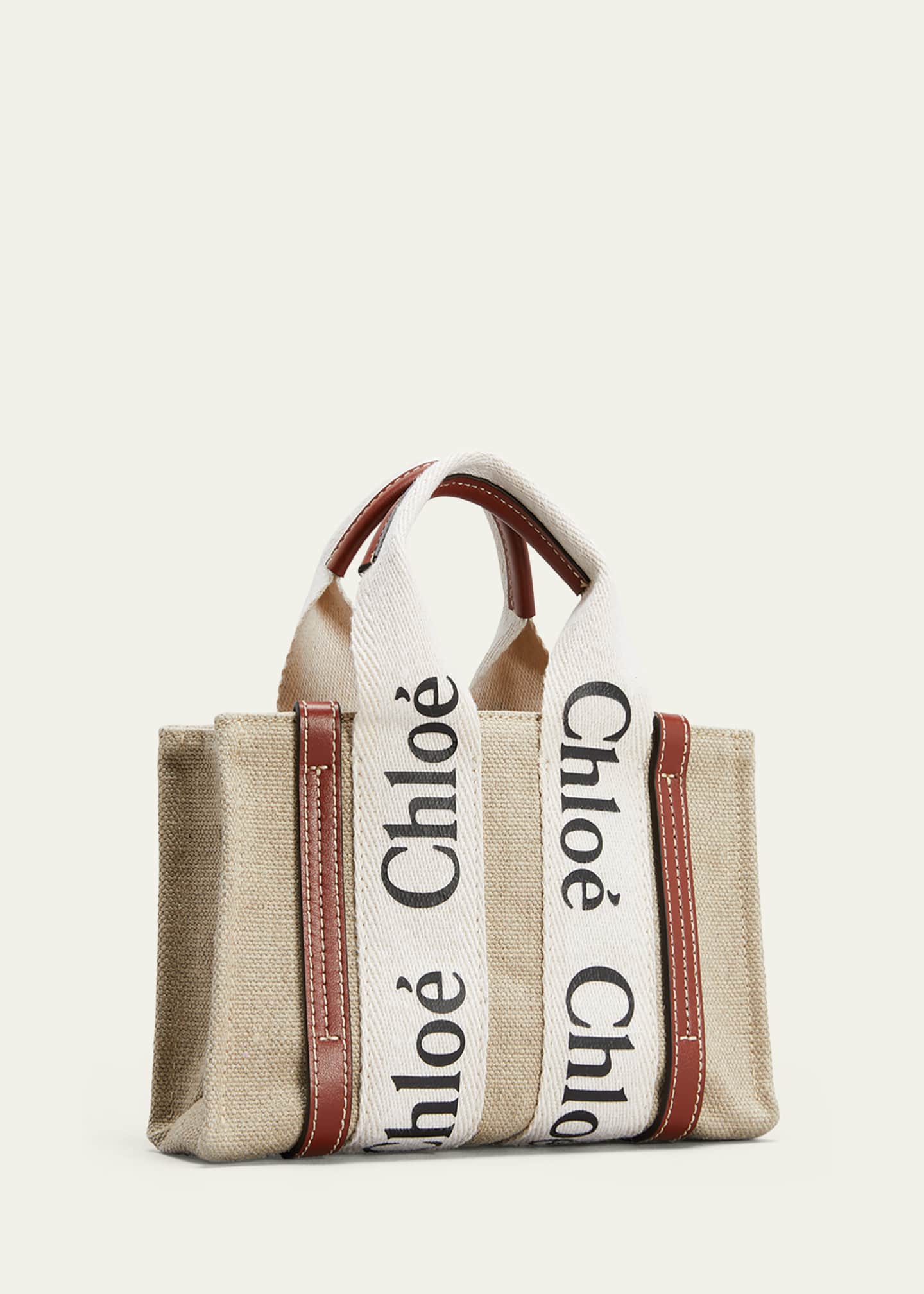 Chloe Woody Mini Eco Linen Tote Crossbody Bag - Bergdorf Goodman