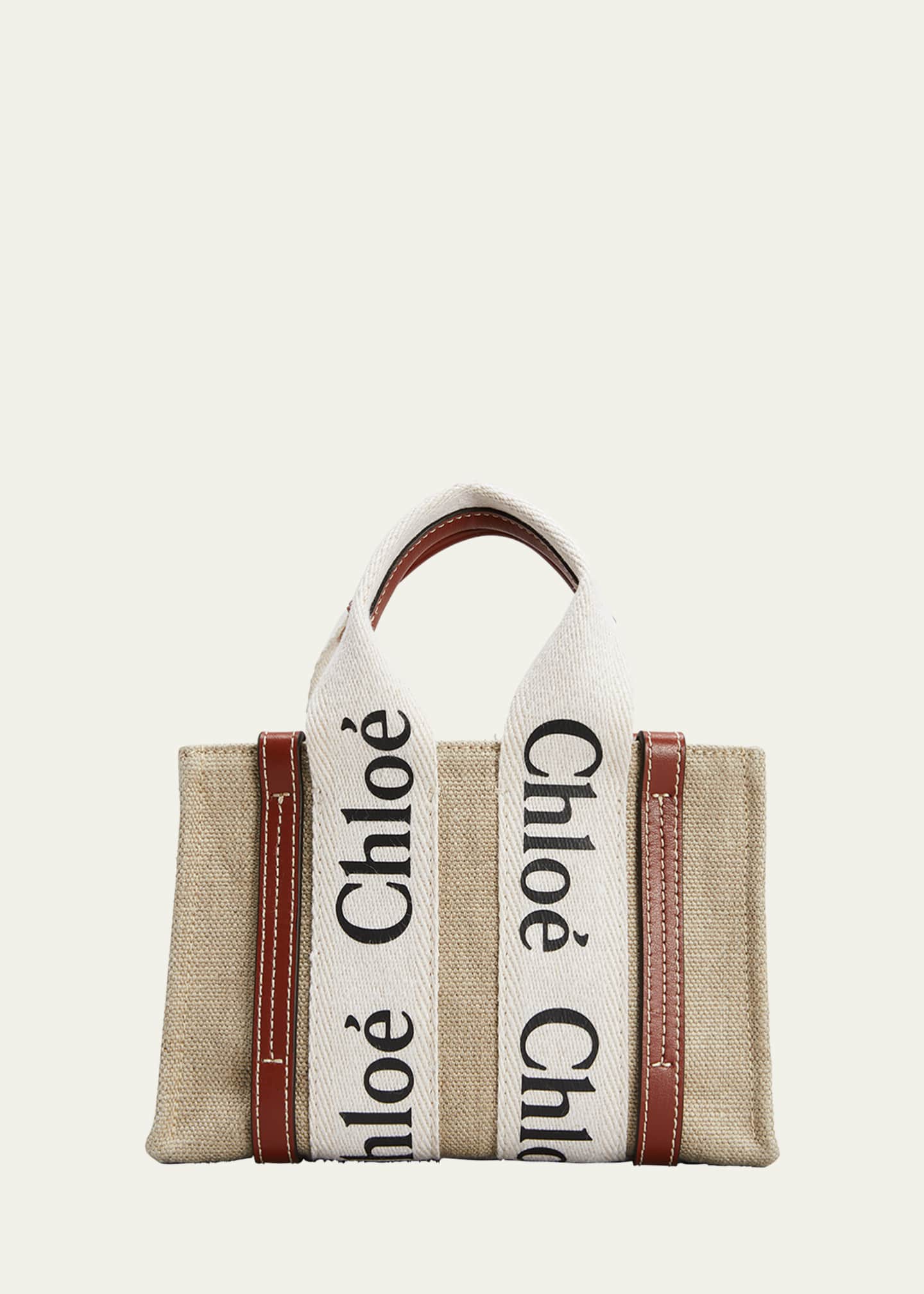 Chloe Woody Mini Eco Linen Tote Crossbody Bag - Bergdorf Goodman