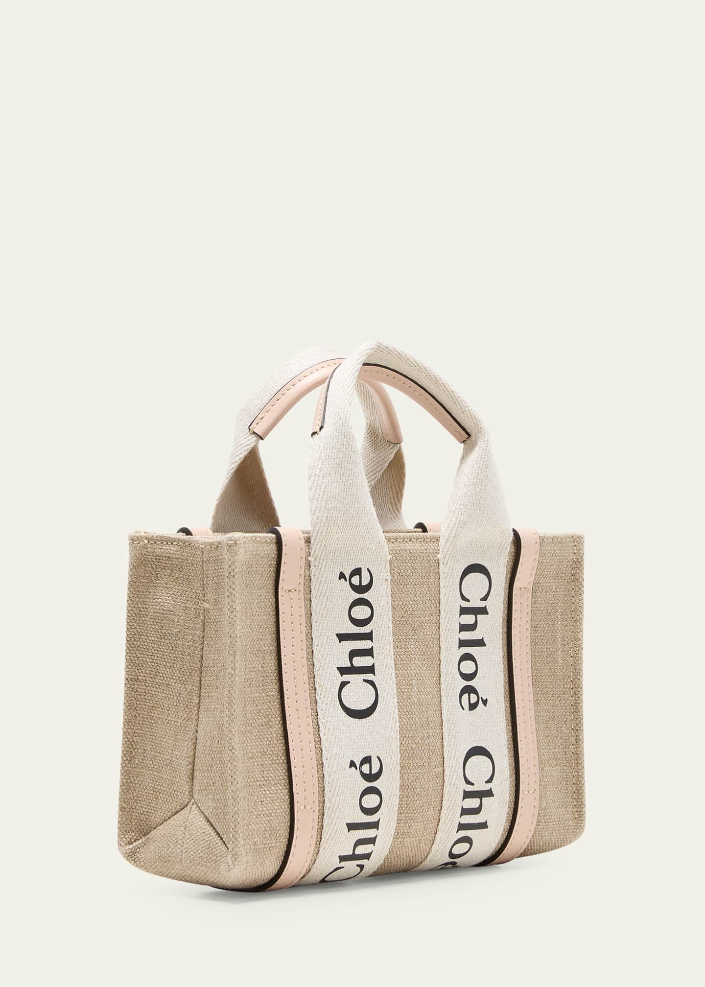 Chloe Woody Mini Eco Linen Tote Crossbody Bag - Bergdorf Goodman