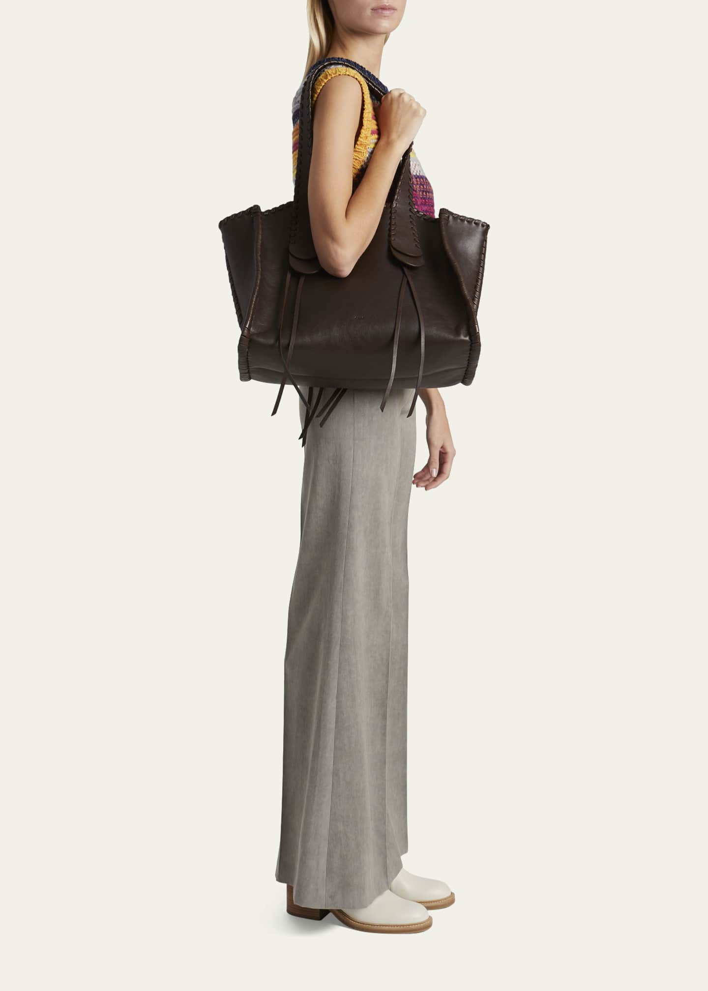 Chloe Mony Large Whipstitch Leather Tote Bag - Bergdorf Goodman