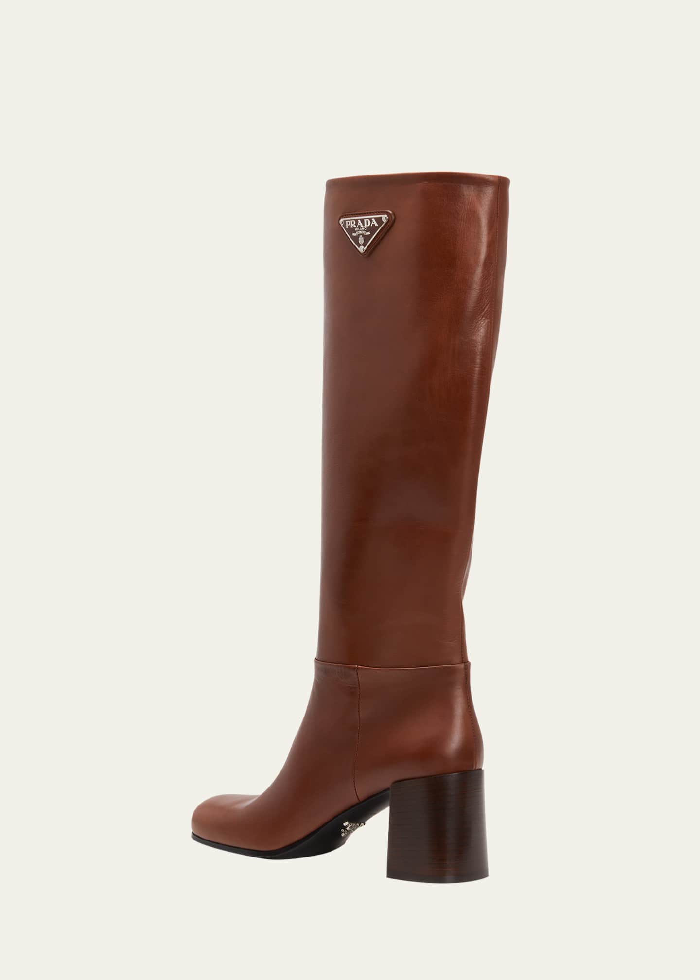 Prada Leather Block-Heel Knee Boots - Bergdorf Goodman