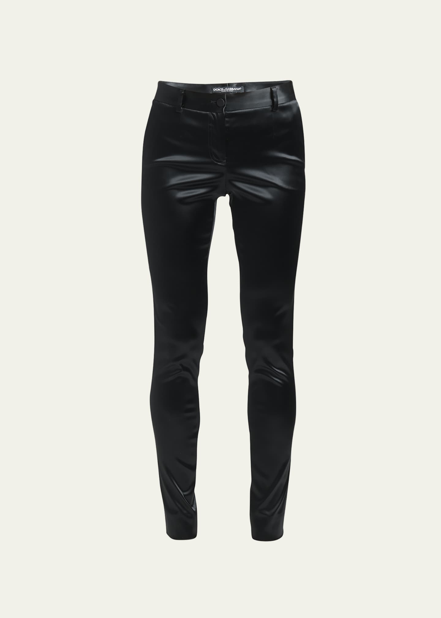 Dolce & Gabbana Coated Look Stretch Satin Leggings in Black