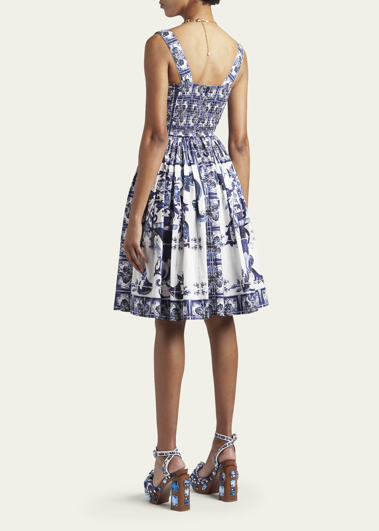 Dolce&Gabbana Tile-Print Pleated Poplin Bustier Dress - Bergdorf Goodman