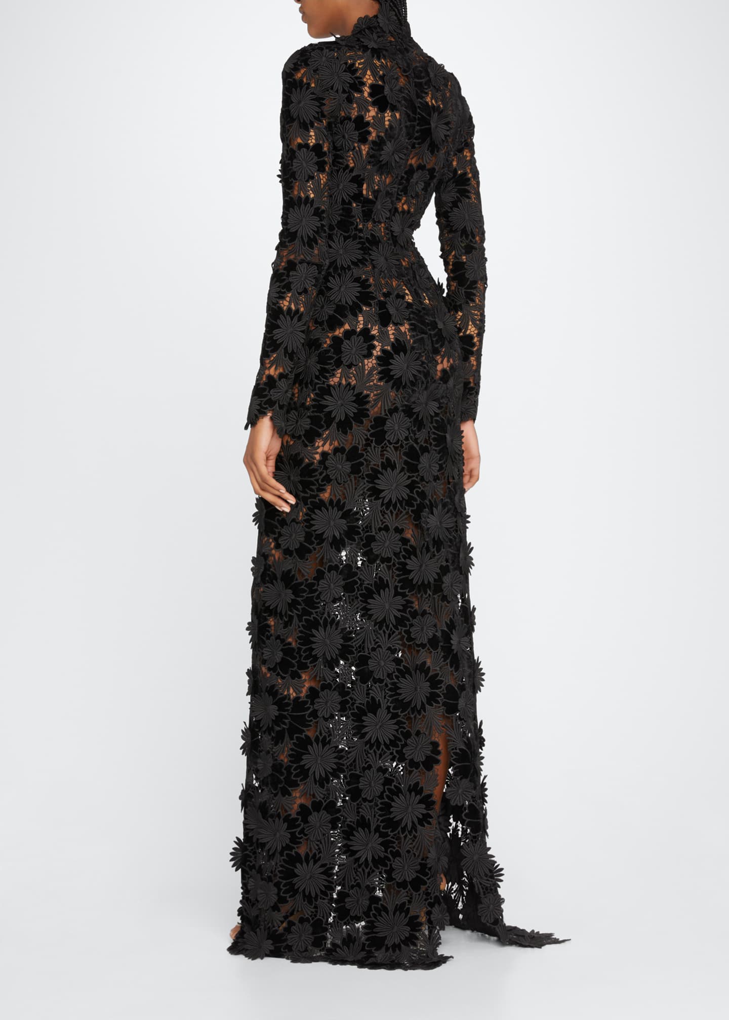 Oscar de la Renta Floral Embroidered Velvet Lace Gown - Bergdorf Goodman