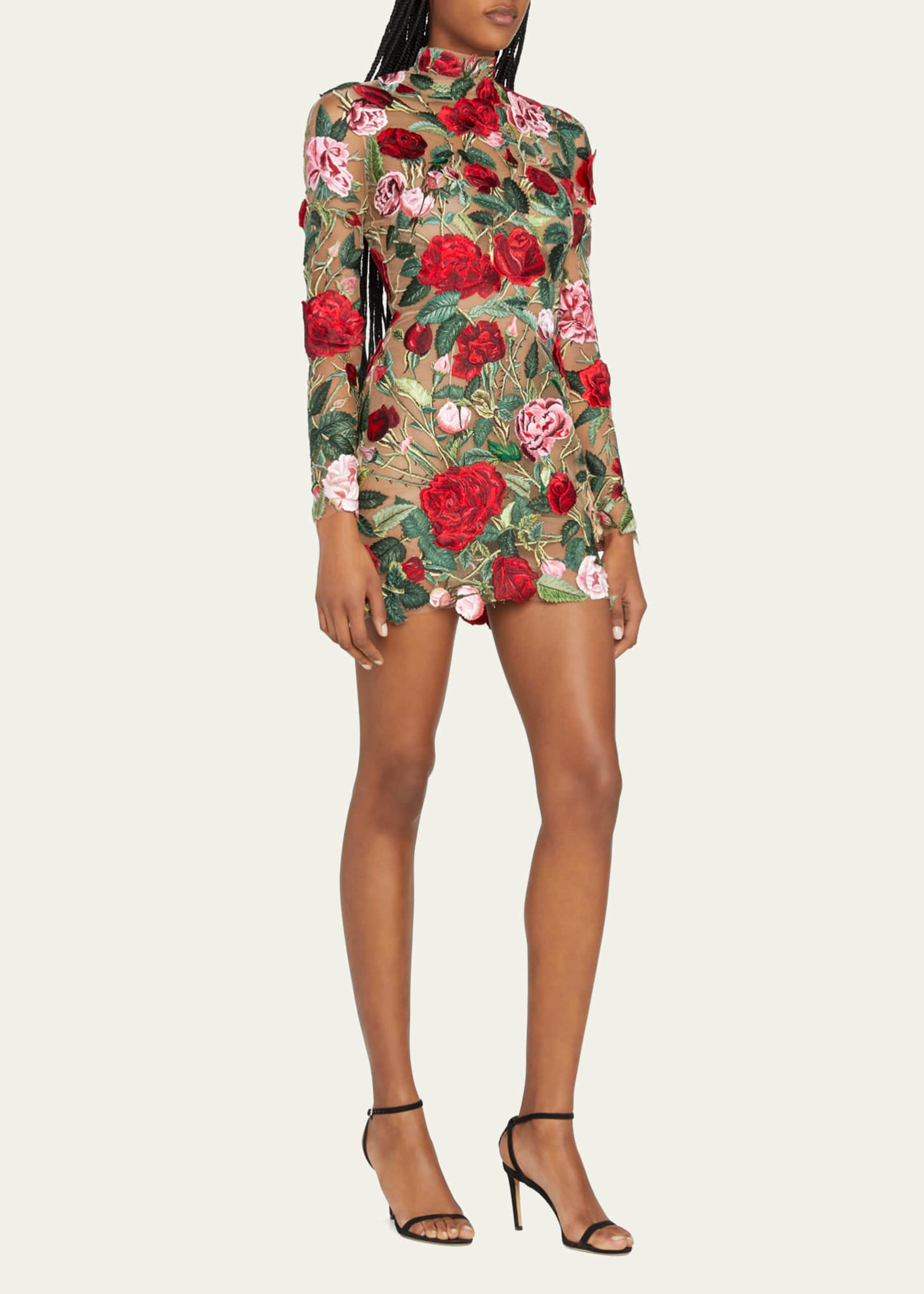 Oscar de la Renta Floral-Embroidered Mesh Mini Dress - Bergdorf Goodman