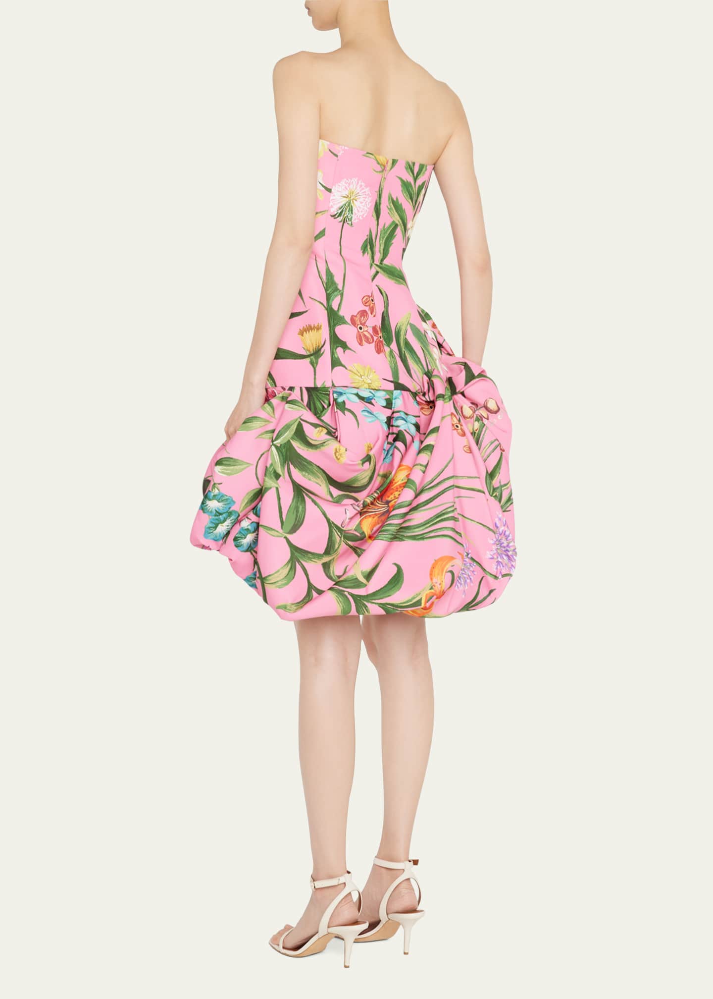Oscar de la Renta Floral TapestryPrint Draped BalloonHem Dress