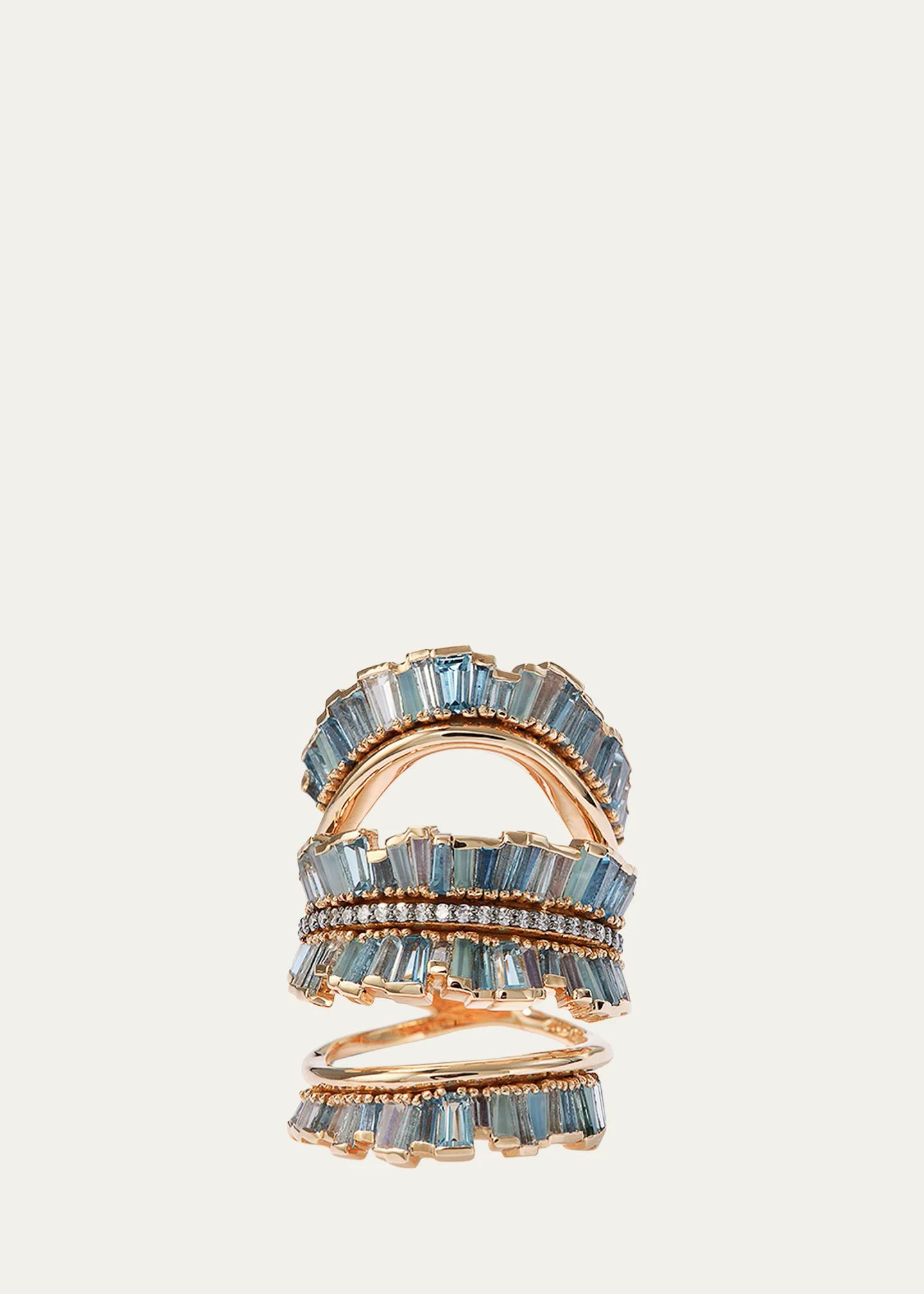 Nak Armstrong Triple Ruched Ribbon Ring with Aquamarine, Blue Moonstone ...
