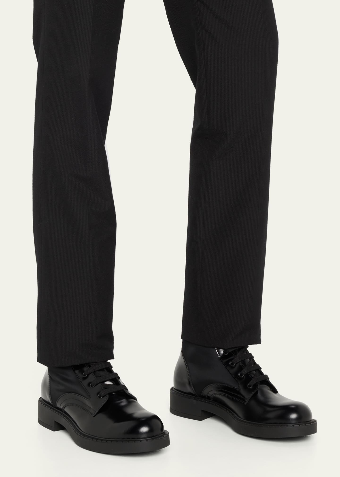 Prada Men's Nylon & Leather Triangle Logo Combat Boots Image 2 of 5