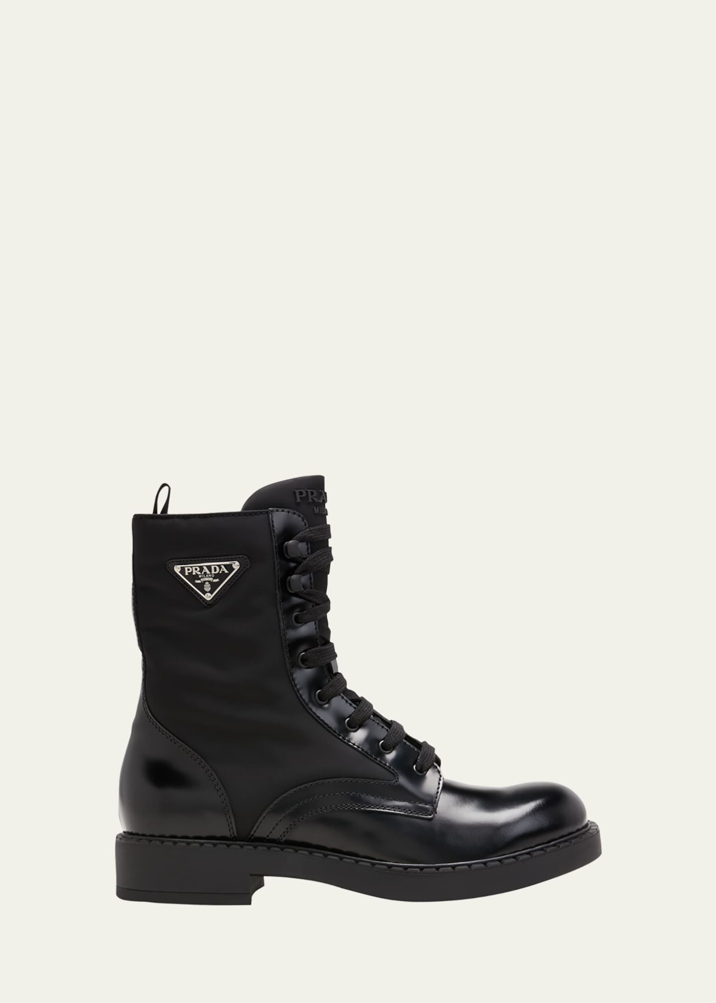 Prada Men's Nylon & Leather Triangle Logo Combat Boots - Bergdorf Goodman