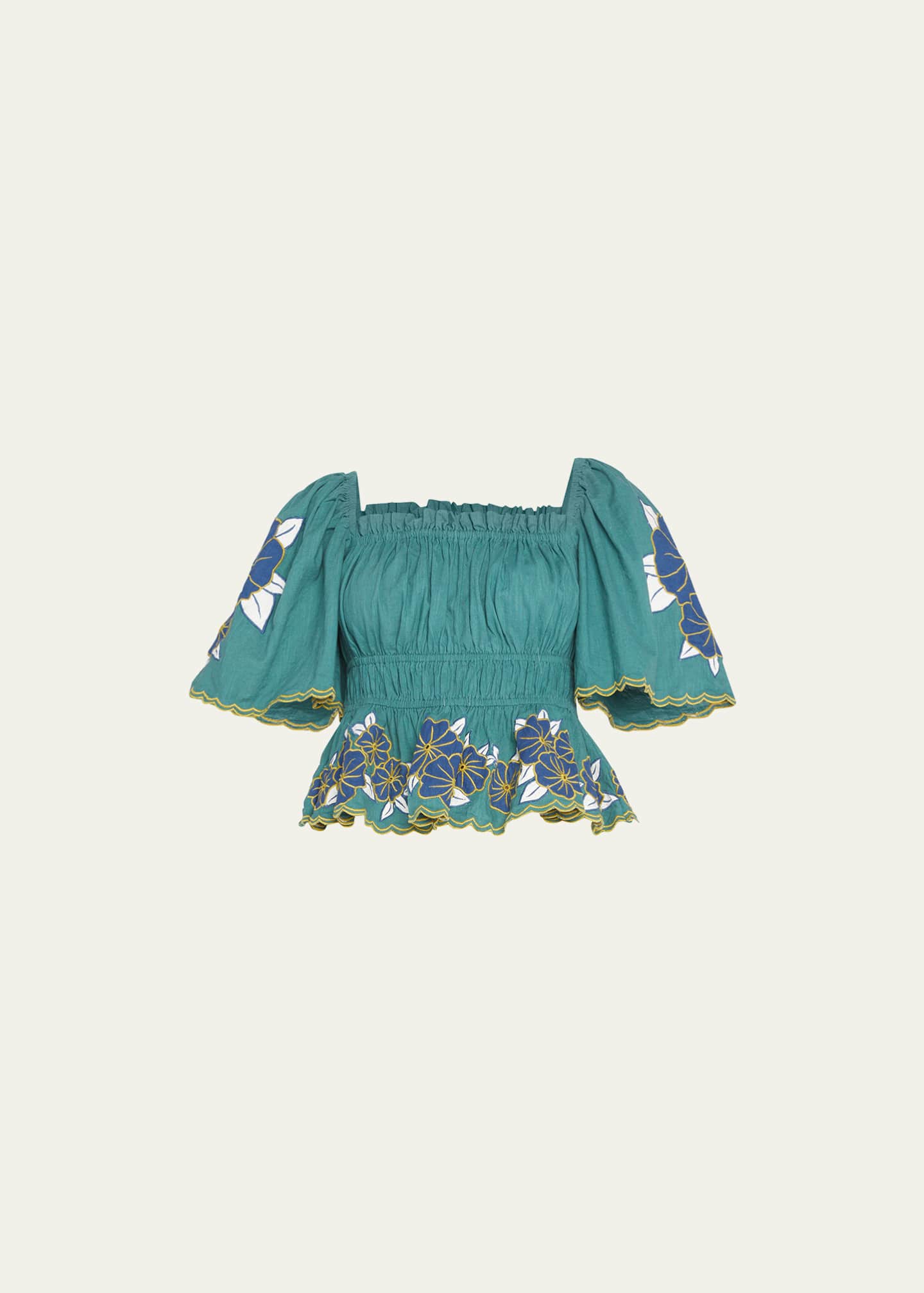 The Great The Wanderlust Floral Embroidered Pleated Peplum Top ...