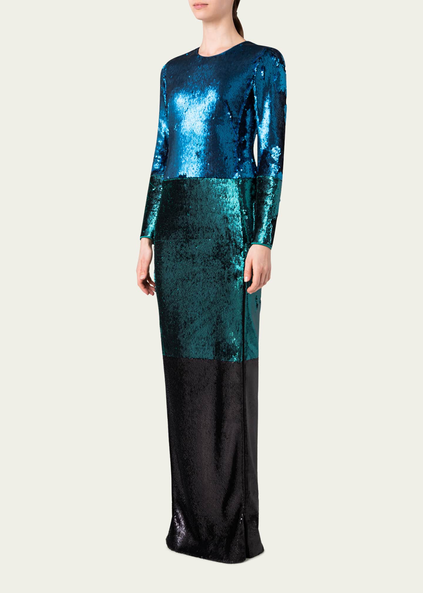 Akris Sequin-Embellished Colorblock Column Gown - Bergdorf Goodman
