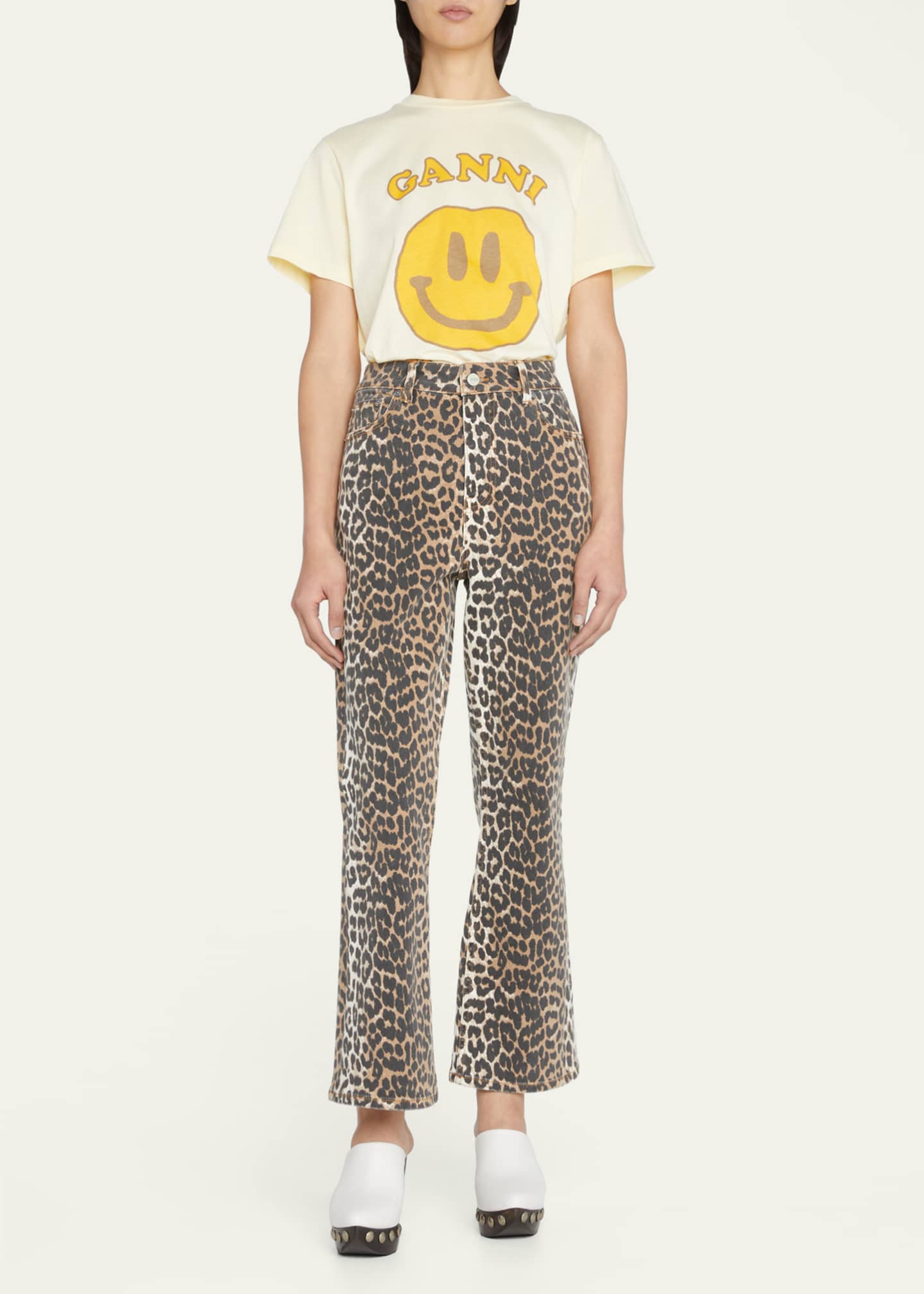 Ganni Betzy Leopard Cropped Bootcut Jeans - Bergdorf Goodman