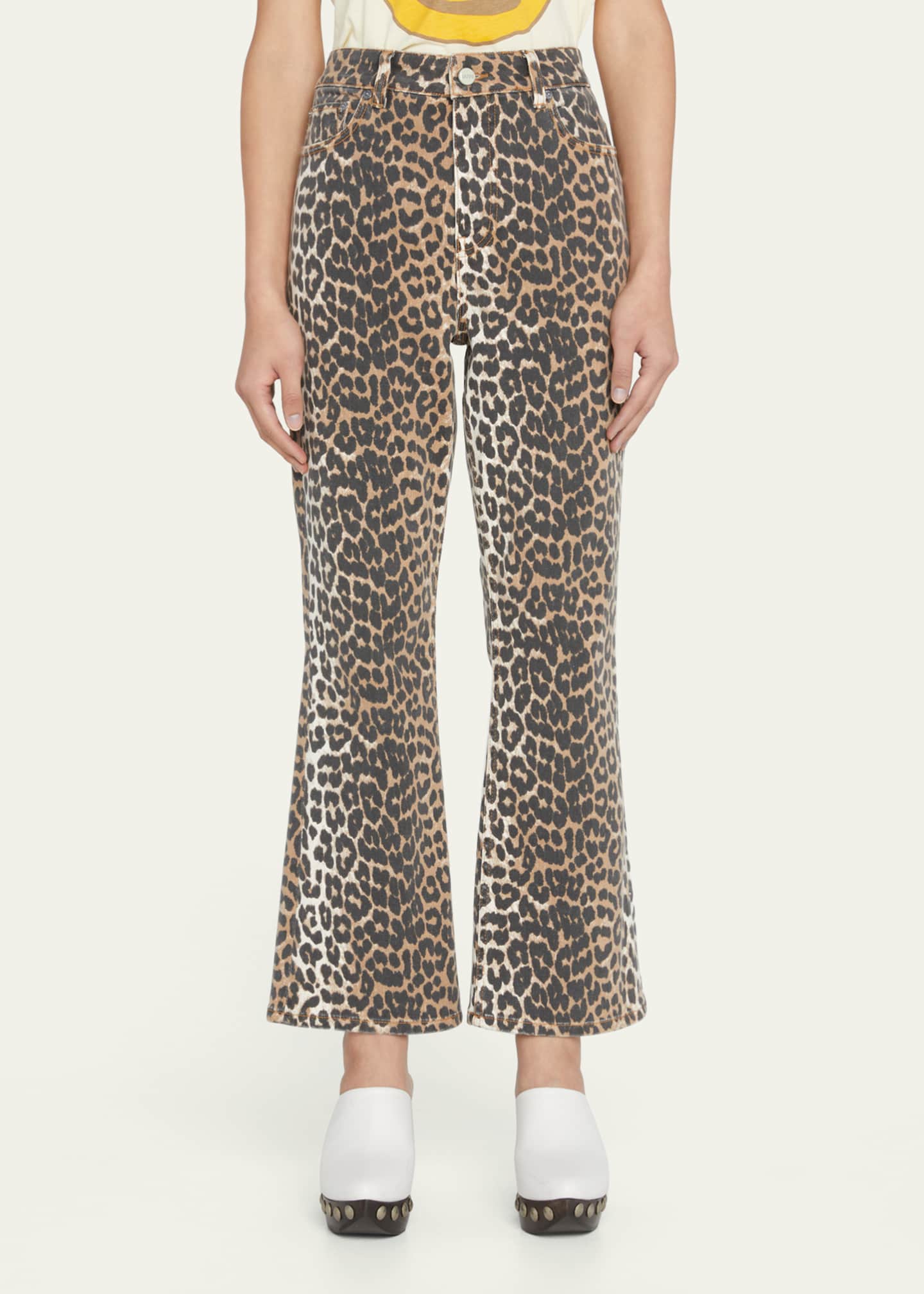 Ganni Betzy Leopard Cropped Bootcut Jeans Image 4 of 5