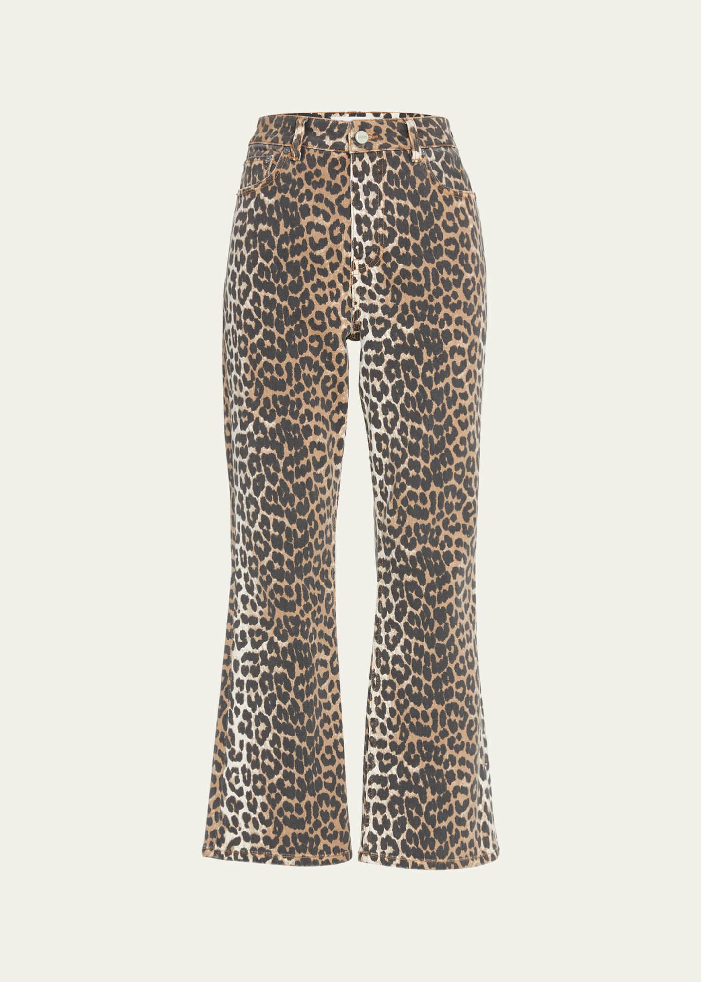 Ganni Betzy Leopard Cropped Bootcut Jeans Image 1 of 5