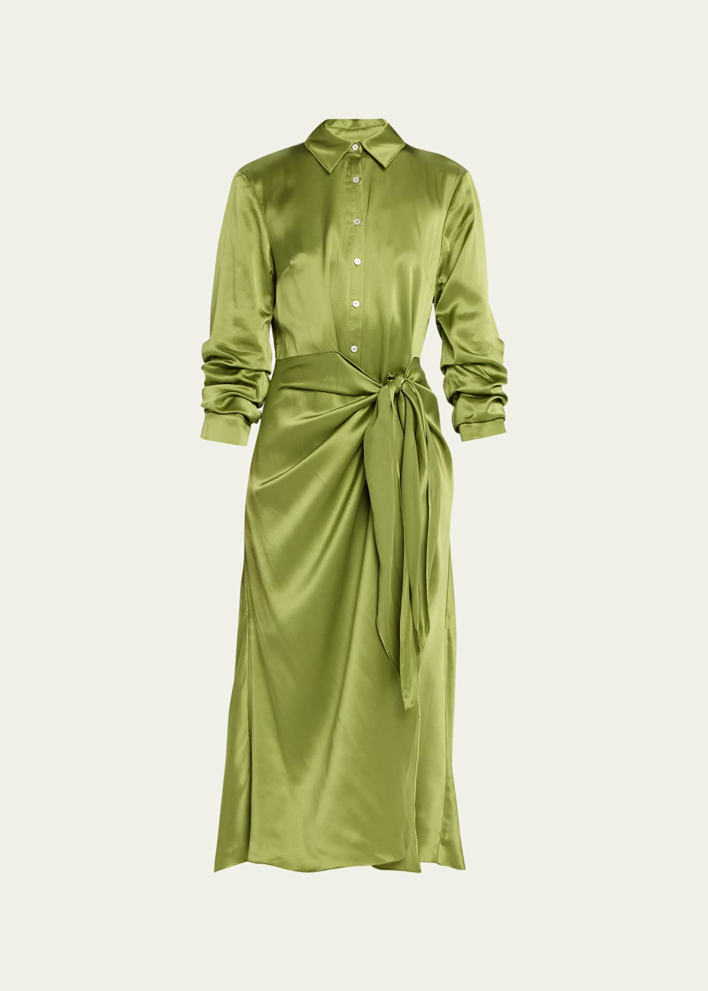Cinq a Sept Jacey Silk Charmeuse Midi Wrap Shirtdress - Bergdorf Goodman