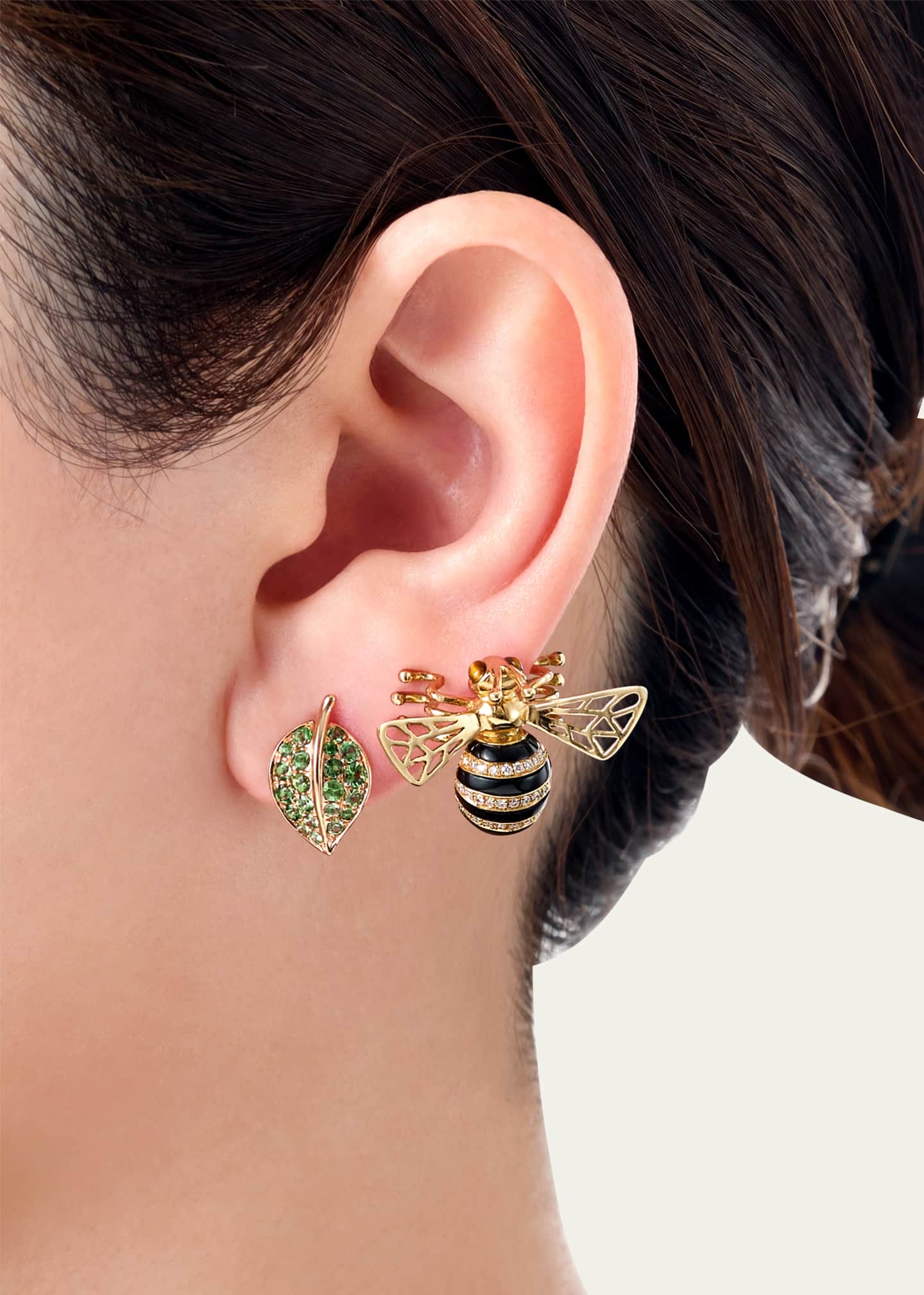 Mio Harutaka 18k Rose Gold Leaf Single Right Earring With Green Garnet Image 3 of 3