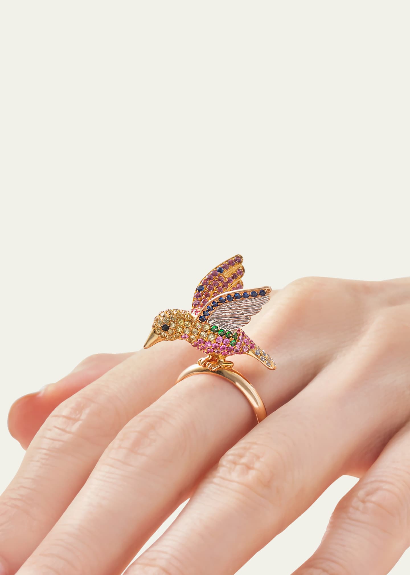 Mio Harutaka 18k Yellow Gold Bird Ring With Multi Colored Sapphire Image 2 of 3