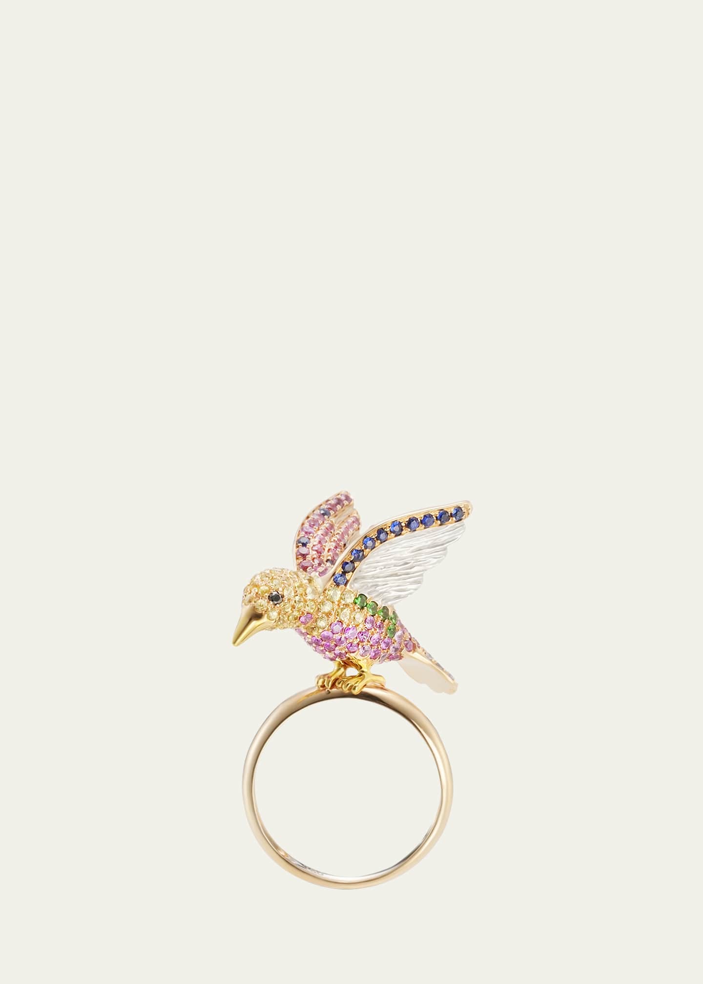 Mio Harutaka 18k Yellow Gold Bird Ring With Multi Colored Sapphire Image 1 of 3