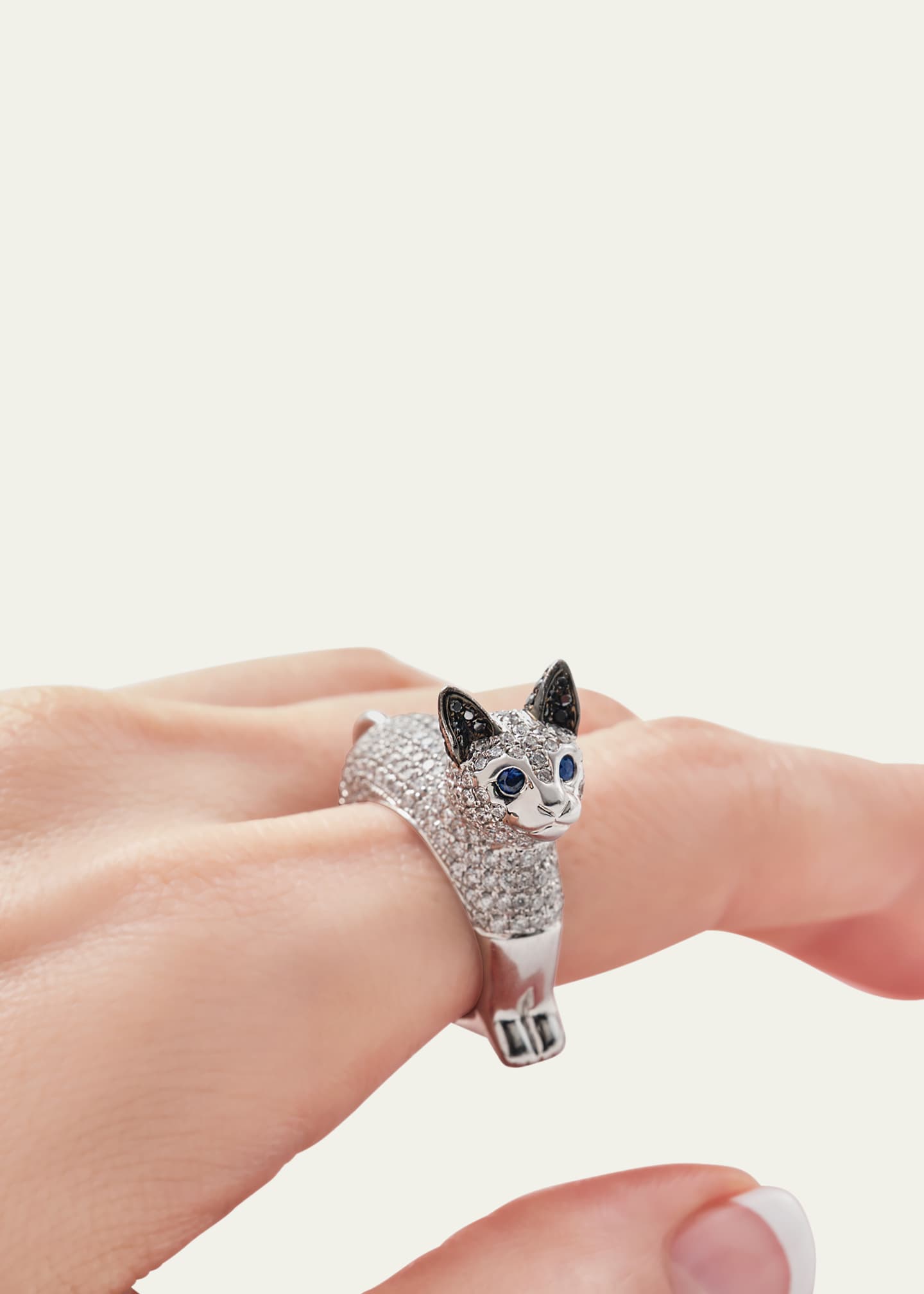 Mio Harutaka White Gold Kitty Ring with Sapphires and Diamonds Image 2 of 2