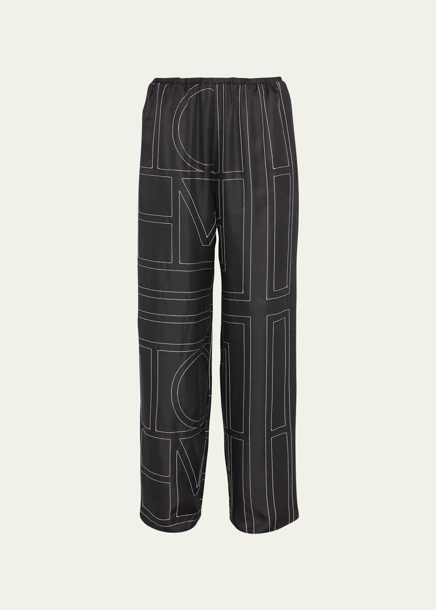 Toteme Monogram Embroidered Silk Pajama Pants Bergdorf Goodman