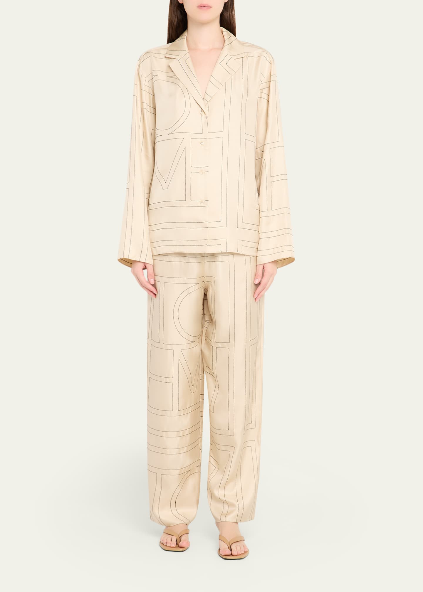 SS25【TOTEME】Monogram silk Pajama Pants Monogram silk pj bottoms ivory – TOTEME