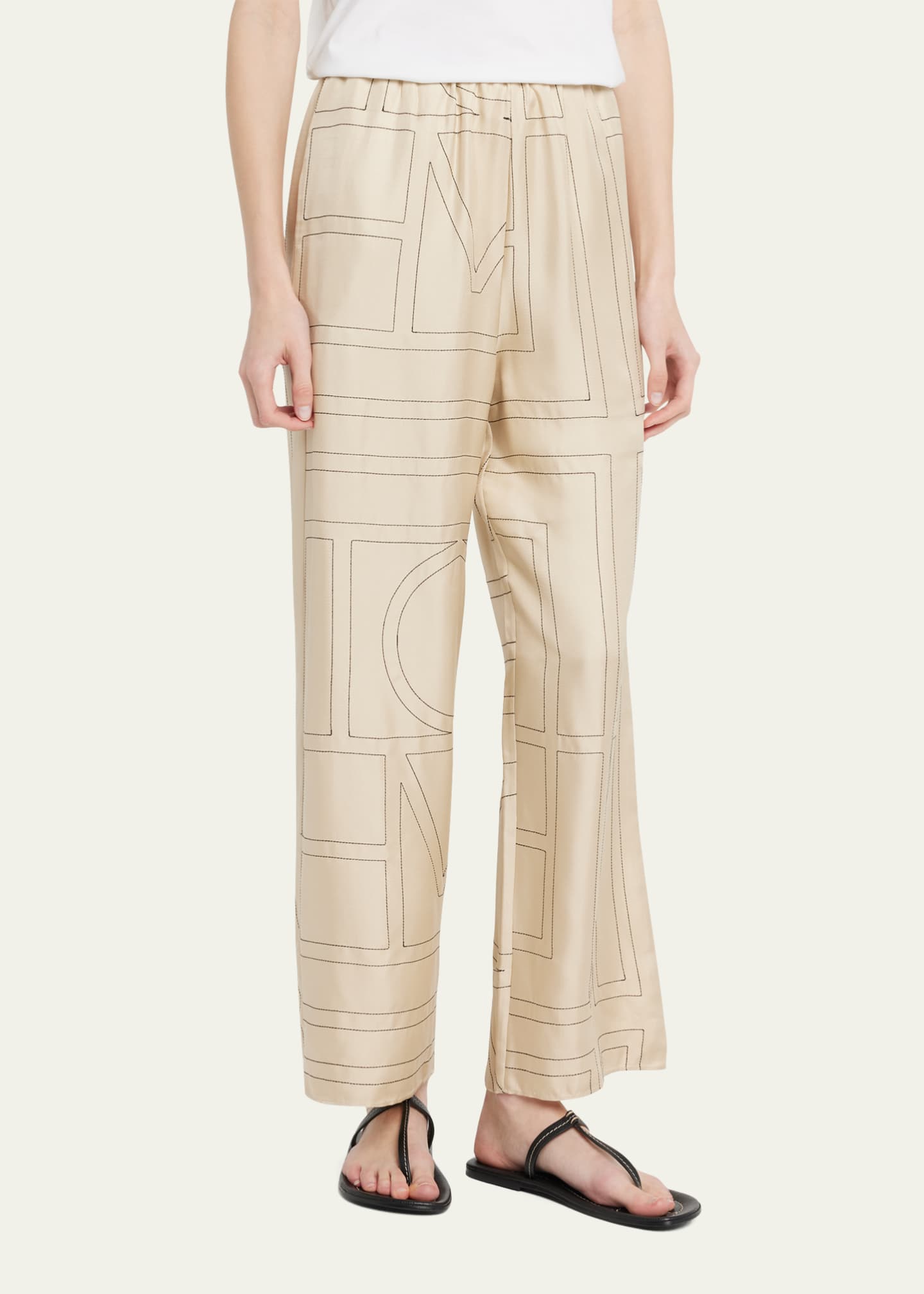パンツ Toteme Monogram silk pajama pants Monogram silk pj bottoms laurel – TOTEME